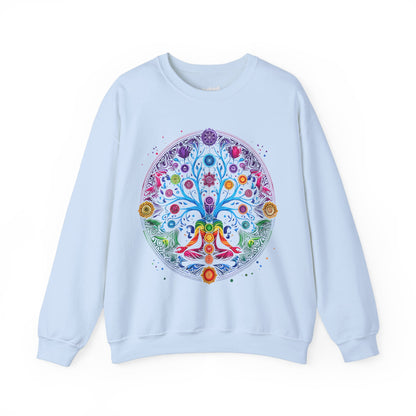 Vibrant Tree of Life Chakra Crewneck Sweatshirt - Colorful Spiritual Design