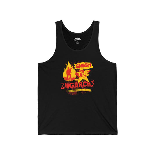 "Smash the Oligarchy" Unisex Jersey Tank - Empowering Graphic Tank for Activism and Awareness