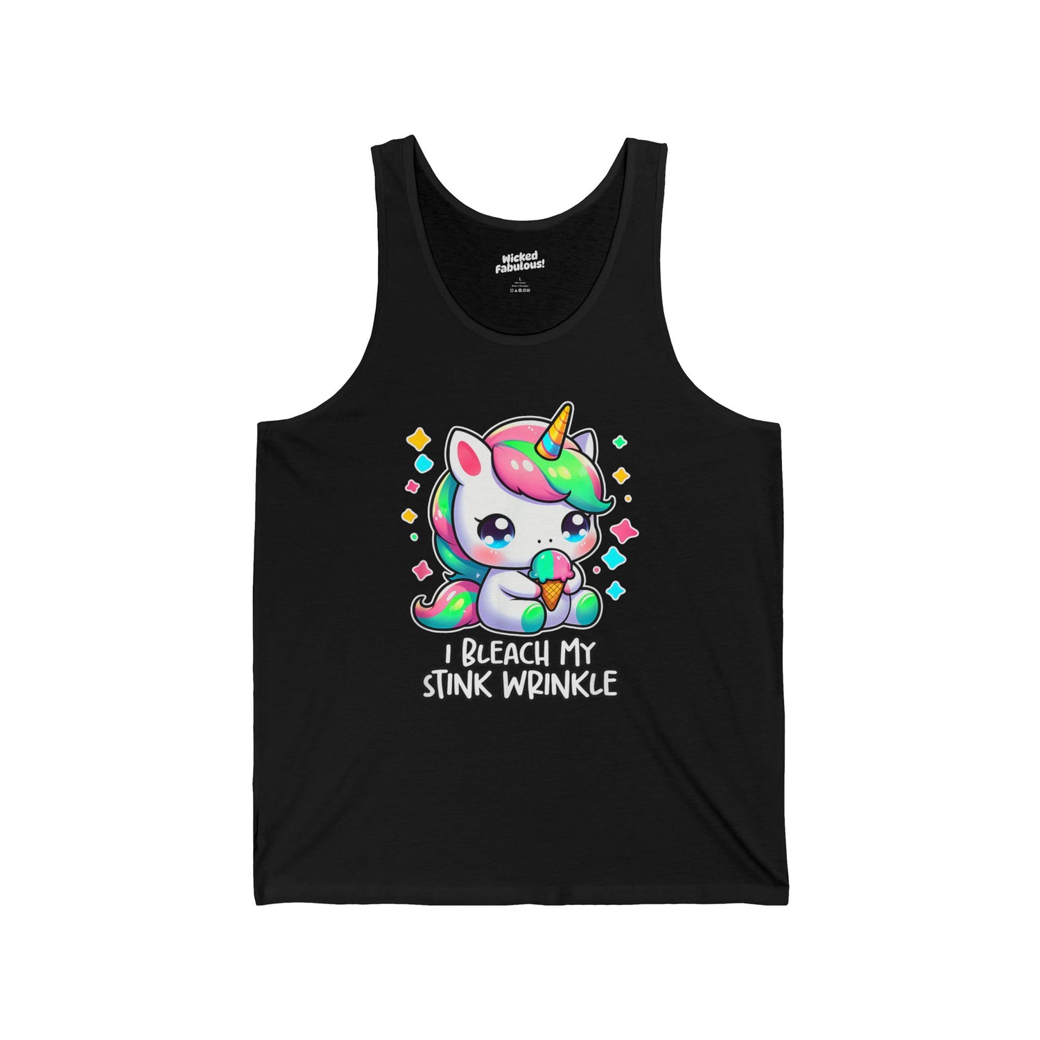Funny Unicorn Tank Top for Summer & Beach Days - "I Bleach My Stink Wrinkle"