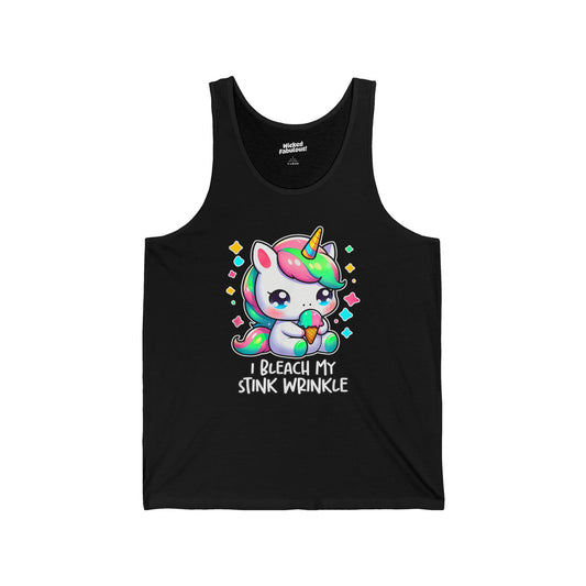 Funny Unicorn Tank Top for Summer & Beach Days - "I Bleach My Stink Wrinkle"