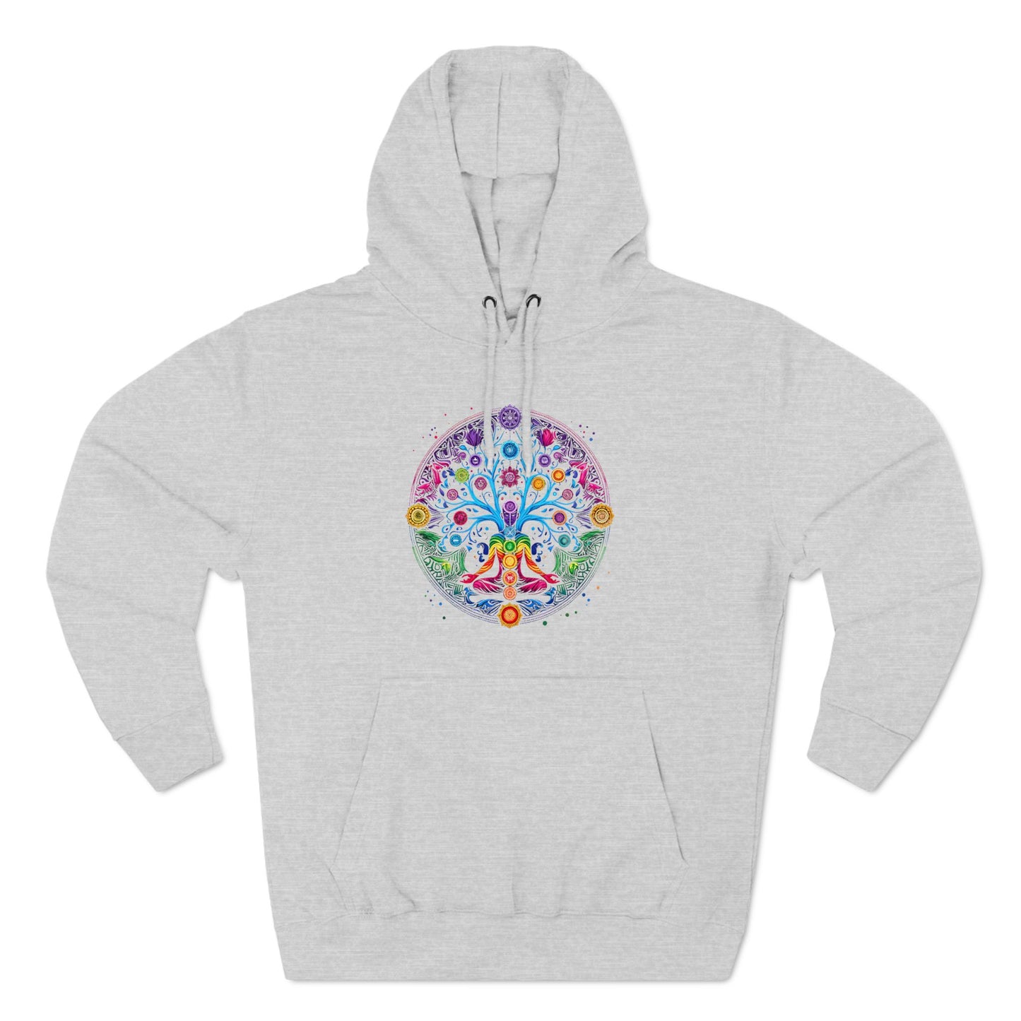 Meditative Tree Mandala Chakra Fleece Hoodie for Mindfulness & Comfort