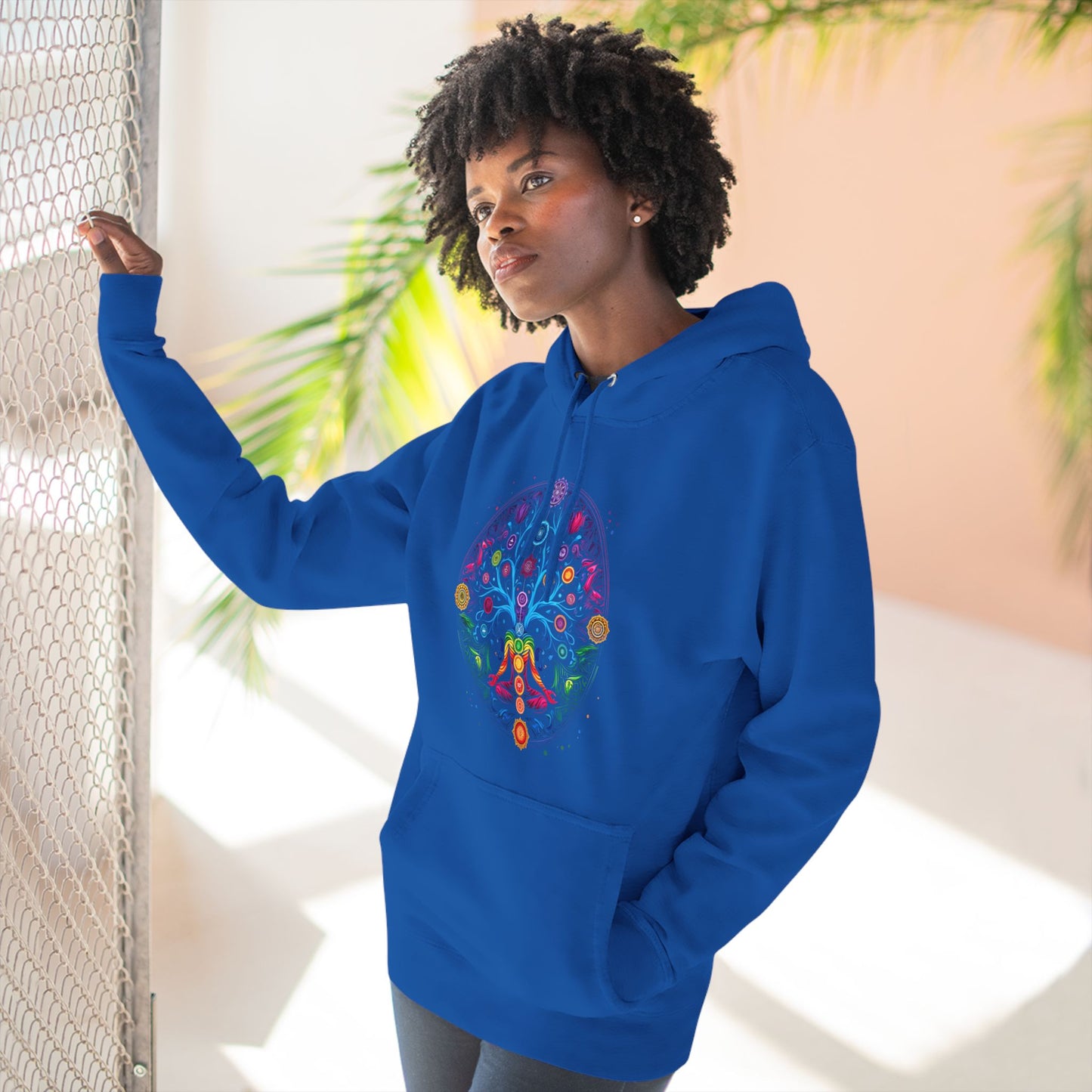 Meditative Tree Mandala Chakra Fleece Hoodie for Mindfulness & Comfort