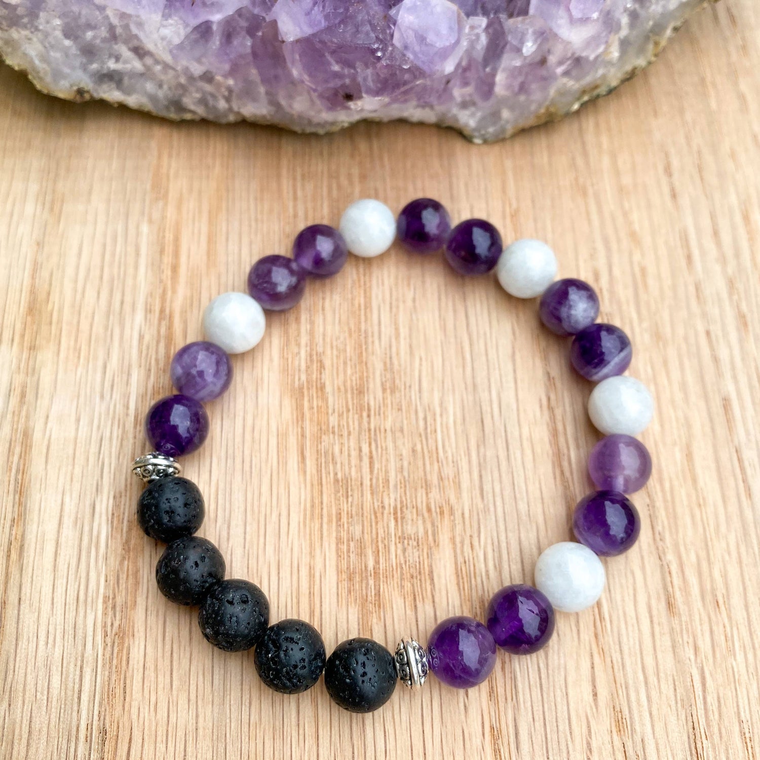 Amethyst and Moonstone Aromatherapy Diffuser Bracelet