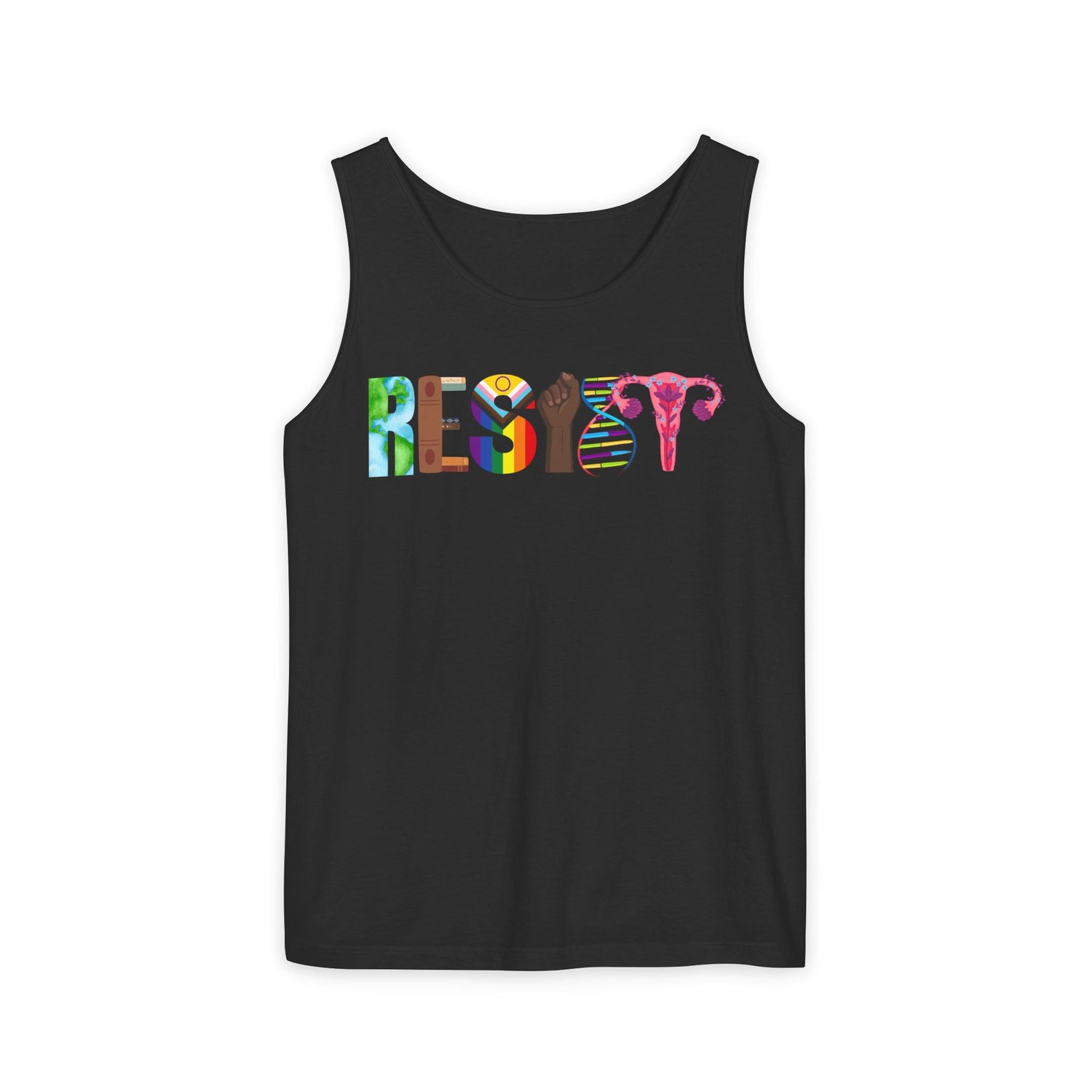 Garment-Dyed Tank Top - 'RESIST' Vibrant Graphic Tee for Summer Vibes