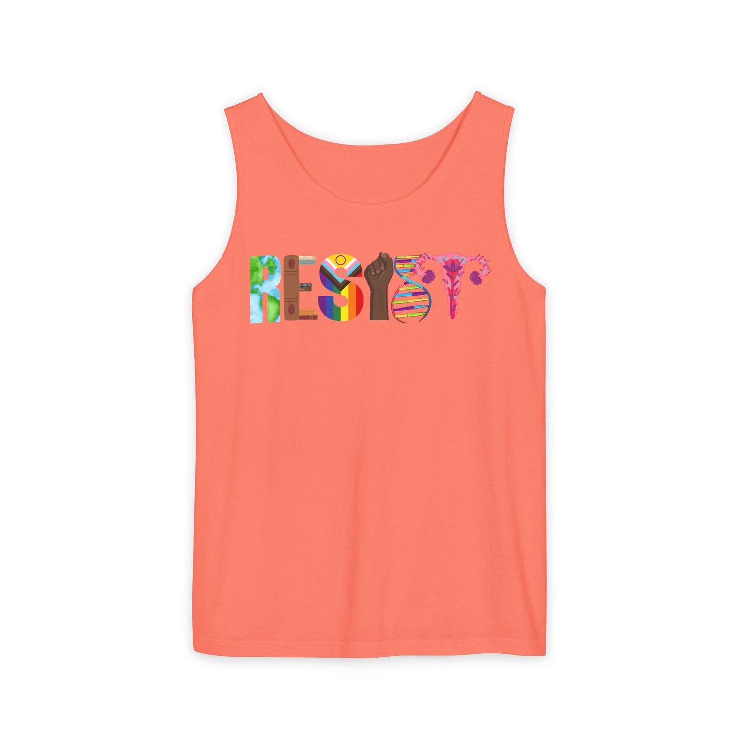 Garment-Dyed Tank Top - 'RESIST' Vibrant Graphic Tee for Summer Vibes