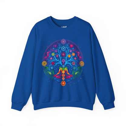 Vibrant Tree of Life Chakra Crewneck Sweatshirt - Colorful Spiritual Design