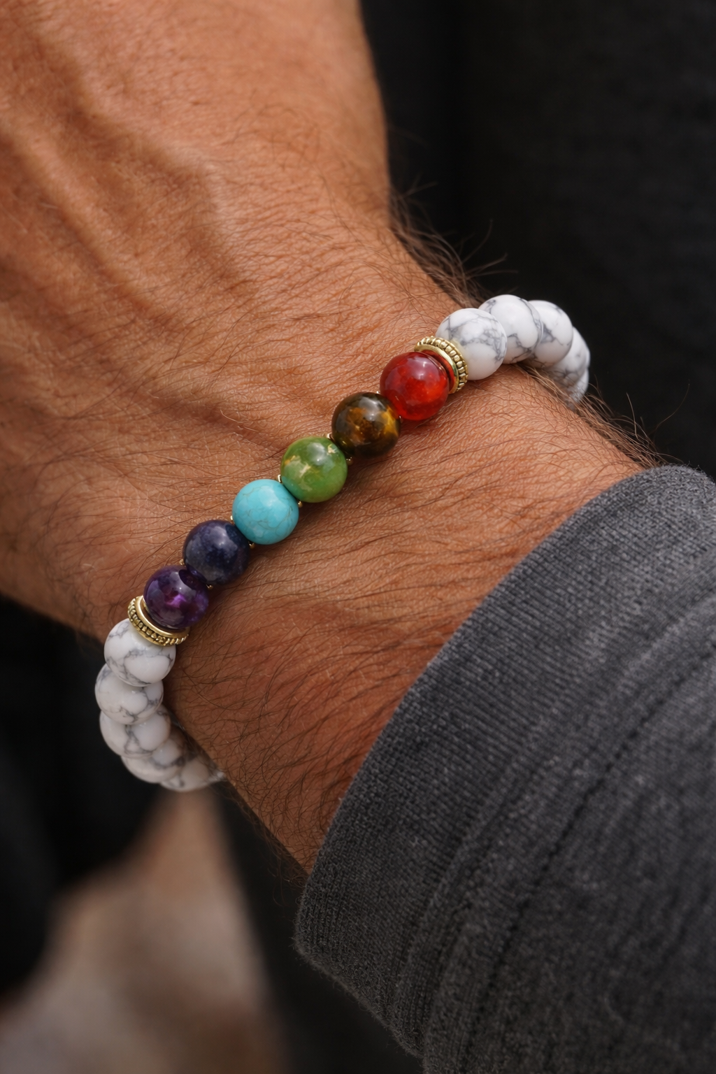 Chakra & White Howlite Energy Bracelet – Stress Relief, Balance & Inner Peace