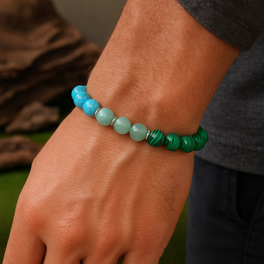 Anxiety Relief Bracelet -Malachite and Blue Turquoise Meditation Bracelet