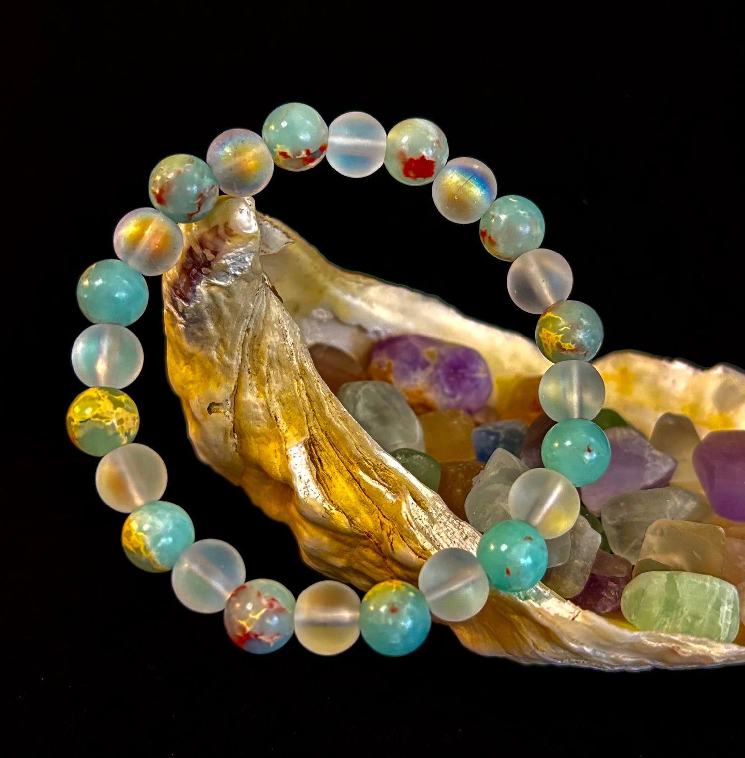 🌊 Ocean Breeze Resin Bead Bracelet – Sea Glass Vibes
