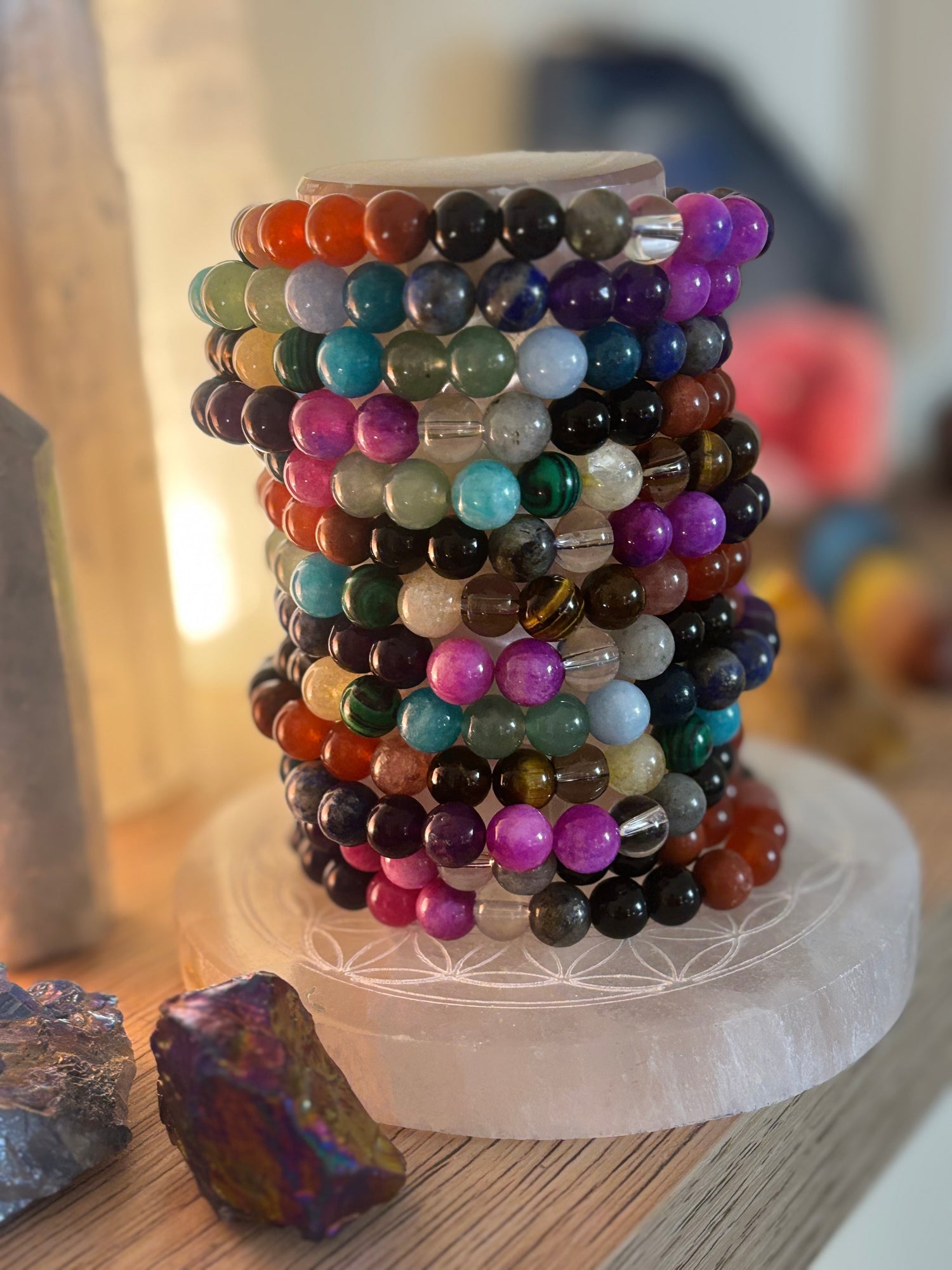 Repurposed Natural Stones and Recycled Glass Bracelet