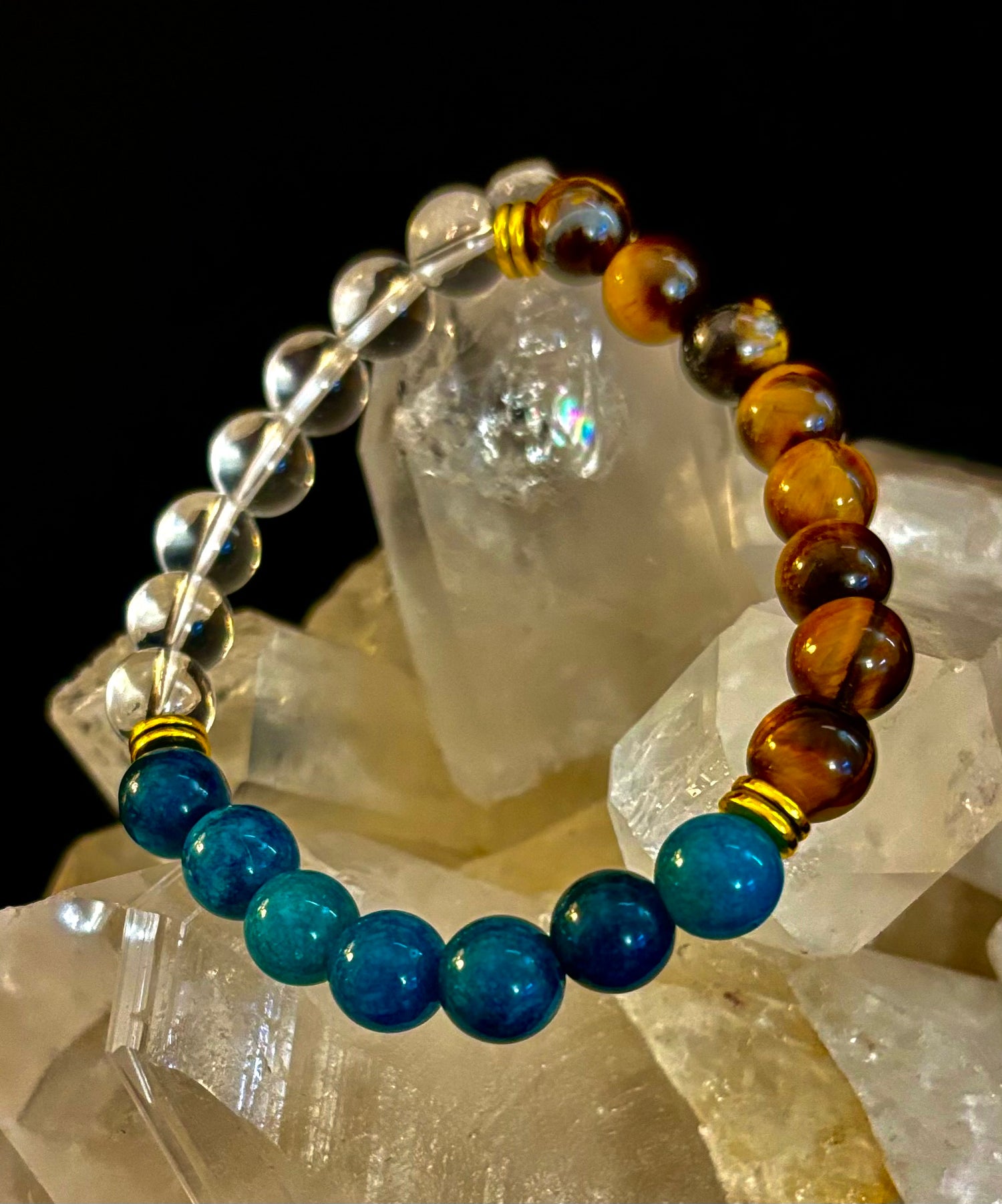 Make Your Move Bracelet – Blue Apatite, Tiger Eye & Clear Quartz - Motivation, Willpower & Energy Balance