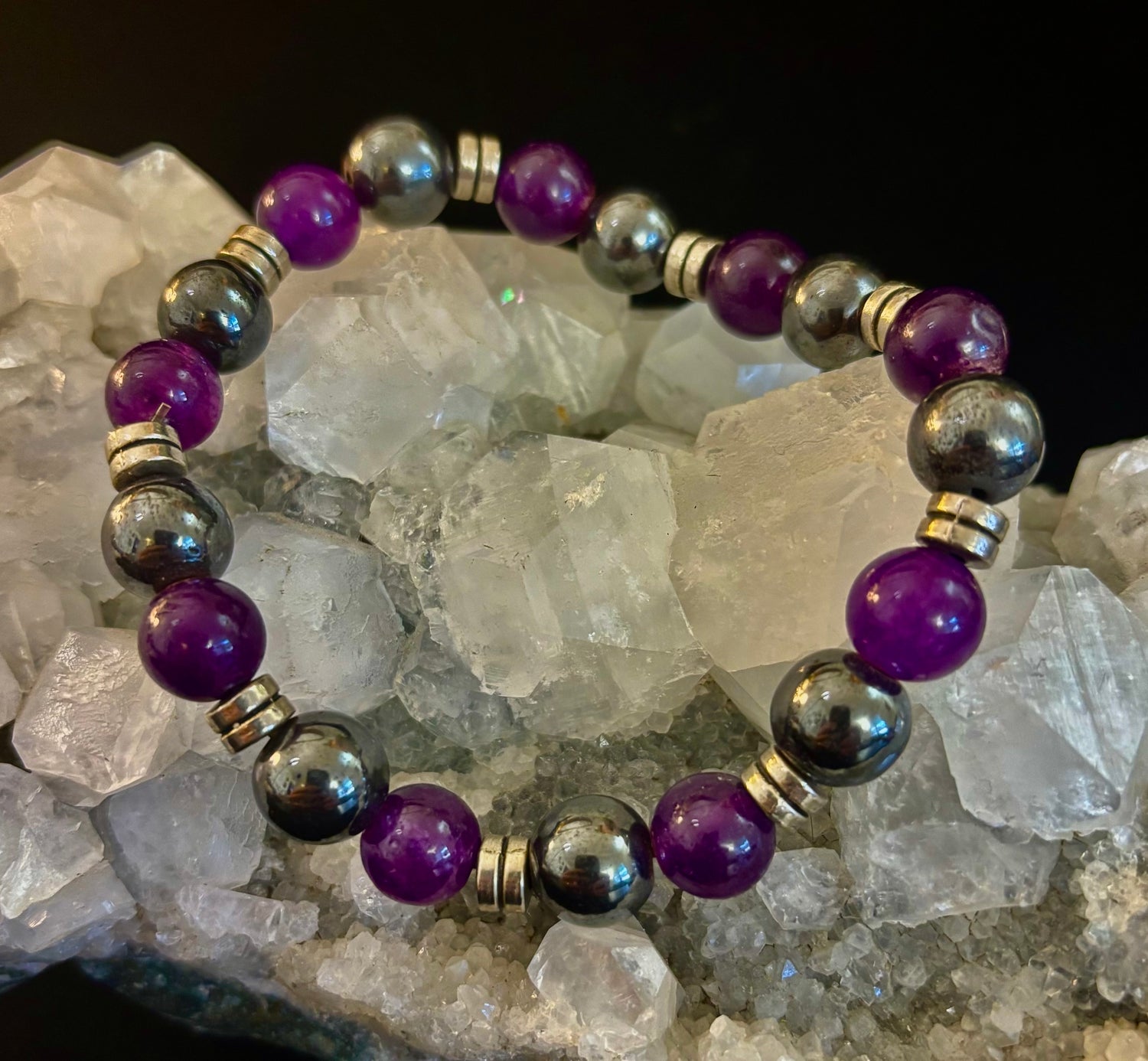 Purple Agate & Hematite Protection Bracelet – Corazon Collection 💜✨