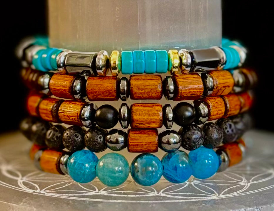Stack & Go Bracelet Set – Lightweight Wood, Lava & Stone (5 styles for small to medium wrists)