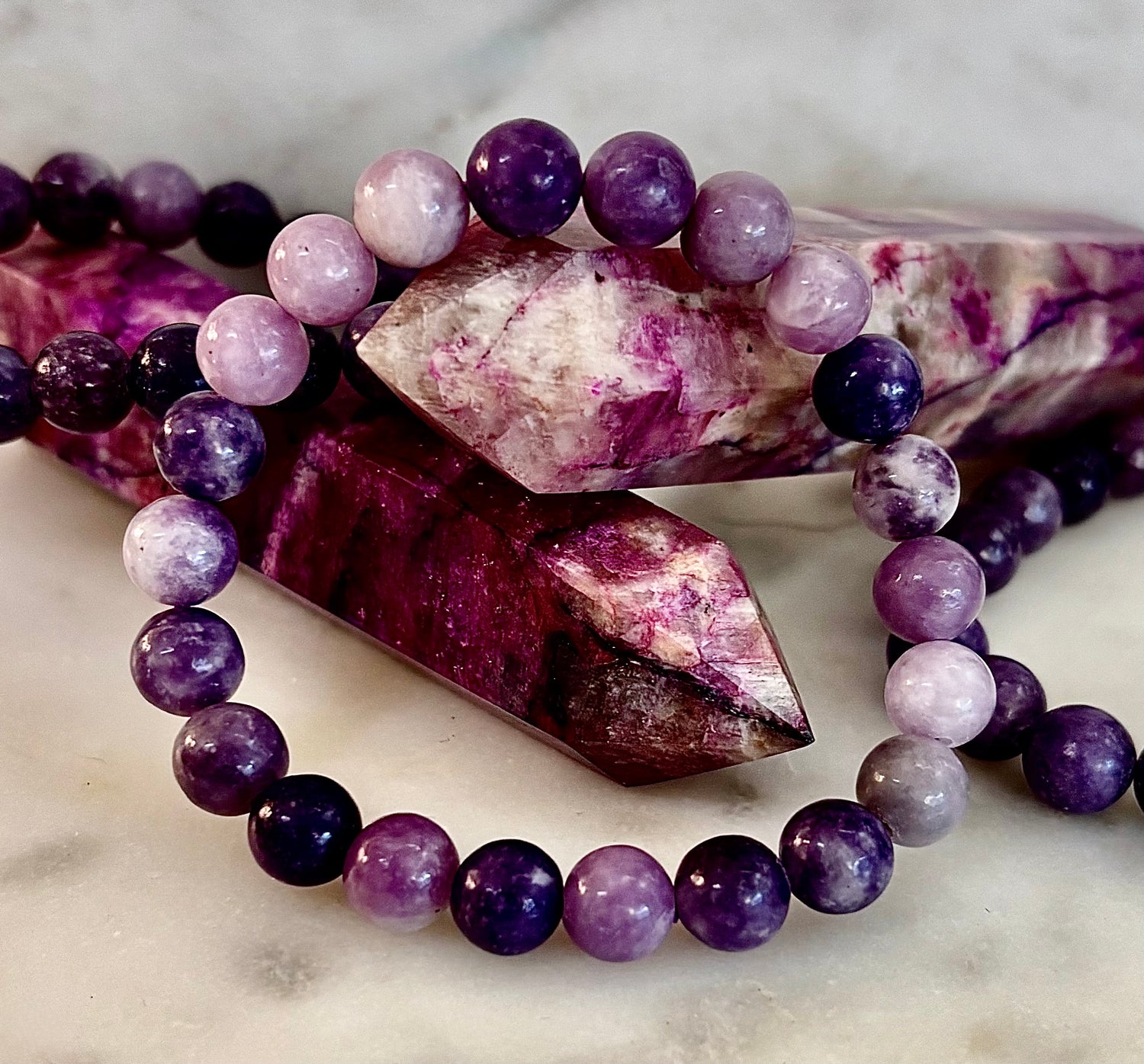 Reiki-Infused Natural Lepidolite Bracelet for Stress Relief, Emotional Balance & Nervous System Calm (8mm)