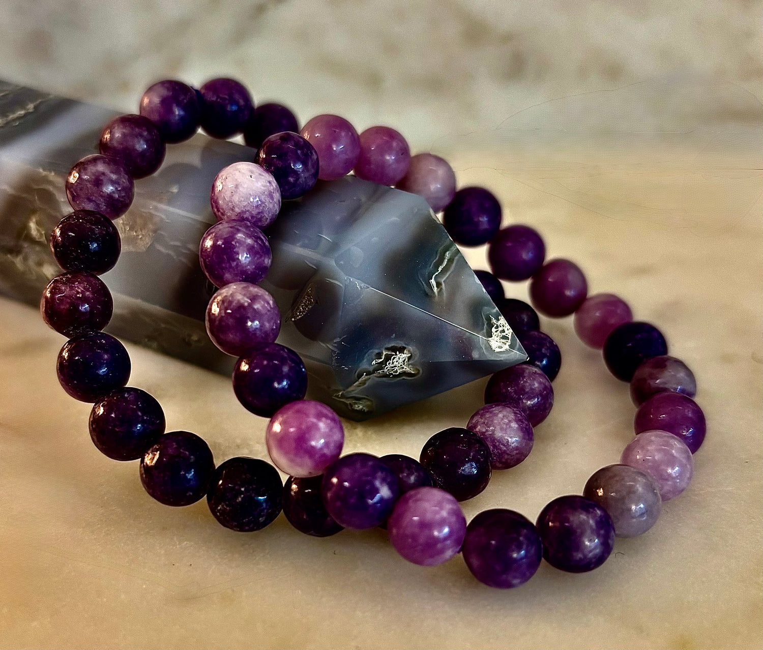Reiki-Infused Natural Lepidolite Bracelet for Stress Relief, Emotional Balance & Nervous System Calm (8mm)