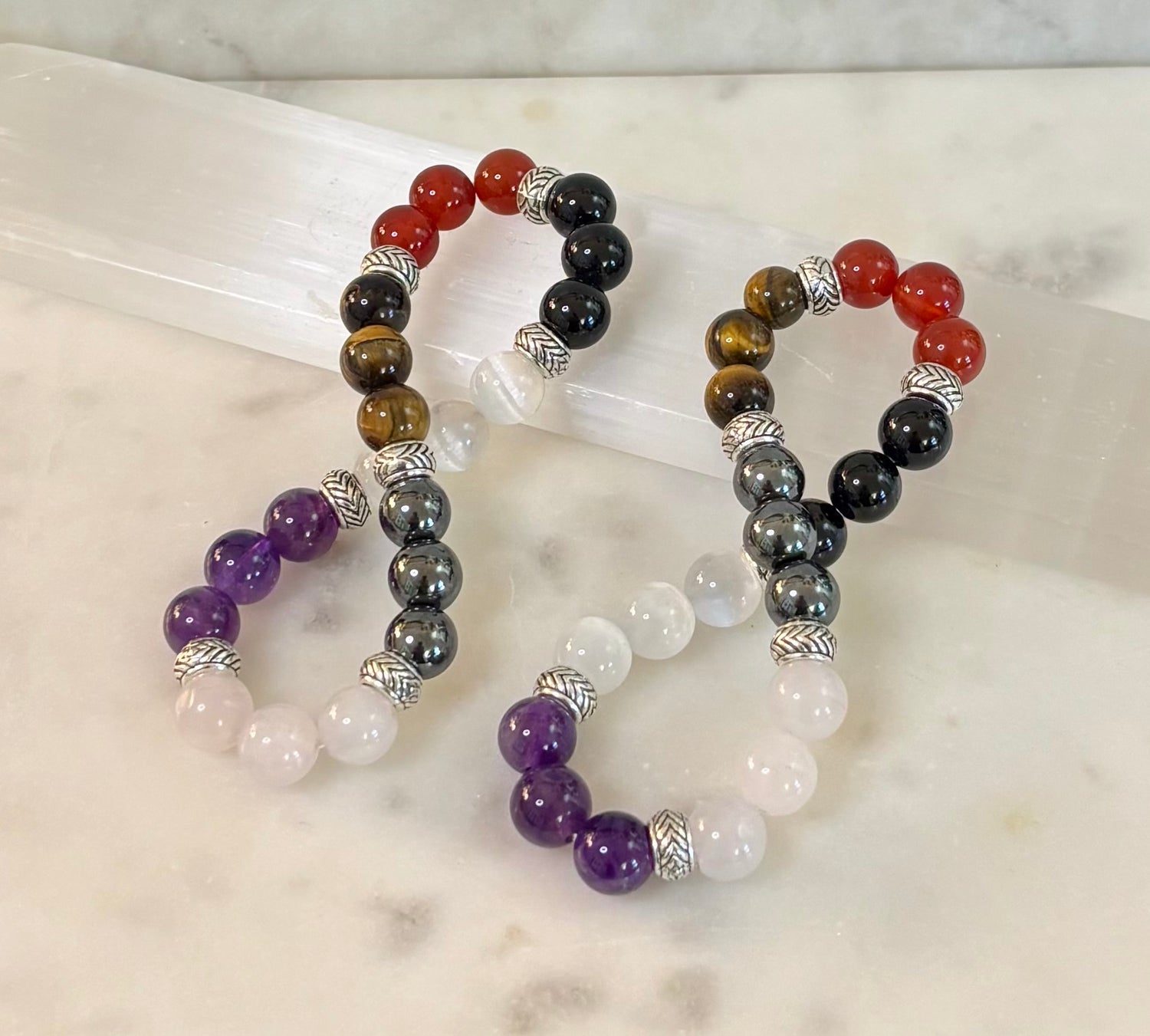 Renewal & Strength Addiction Recovery Bracelet – Carnelian, Amethyst, Rose Quartz, Hematite & Selenite