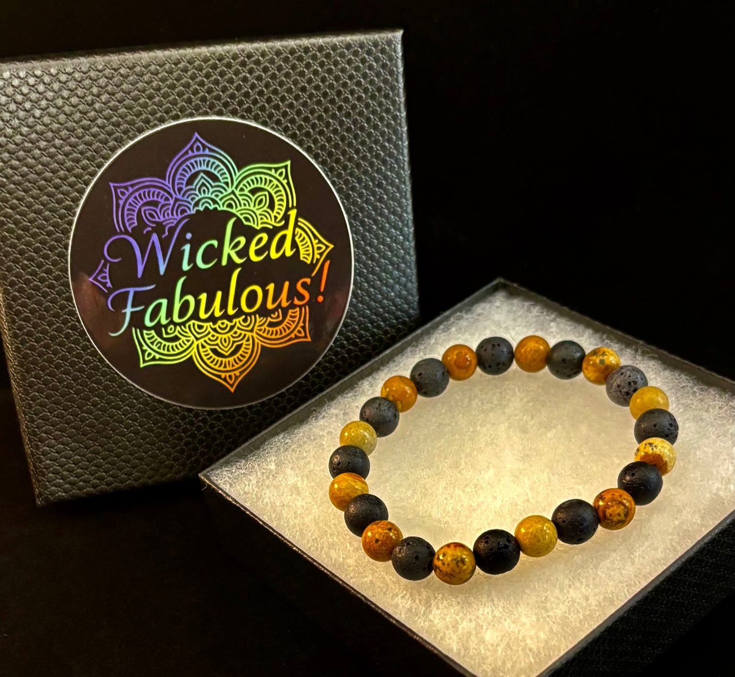 Reiki-Infused Earth & Ember Picture Jasper & Lava Stone Bracelet for Deep Grounding & Aromatherapy (8mm)