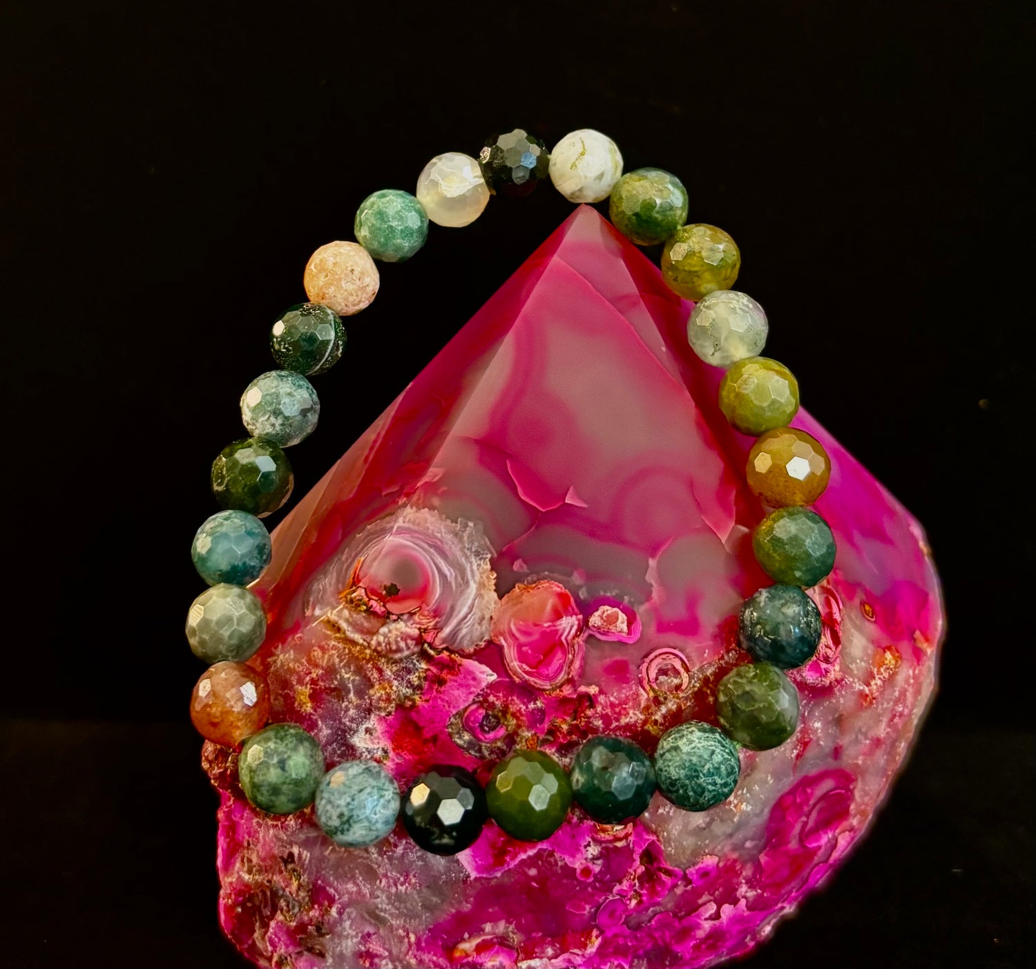 Reiki-Infused Faceted Indian Agate Bracelet for Inner Peace, Grounding & Emotional Harmony (8mm)