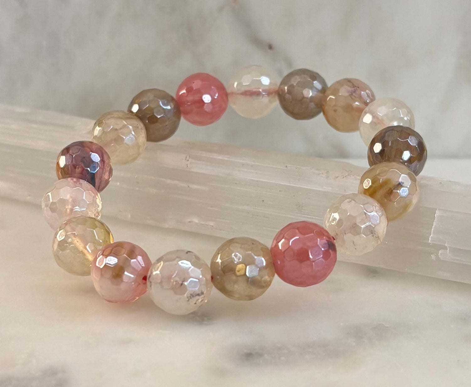 Reiki-Infused Faceted Golden Healer Quartz Bracelet for Divine Light, Manifestation & Solar Plexus Power (12mm)