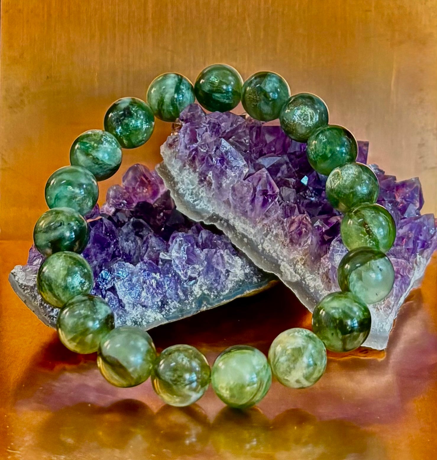 Green Lepidolite Mica Gemstone Bracelet — Peace, Heart Renewal & Emotional Balance