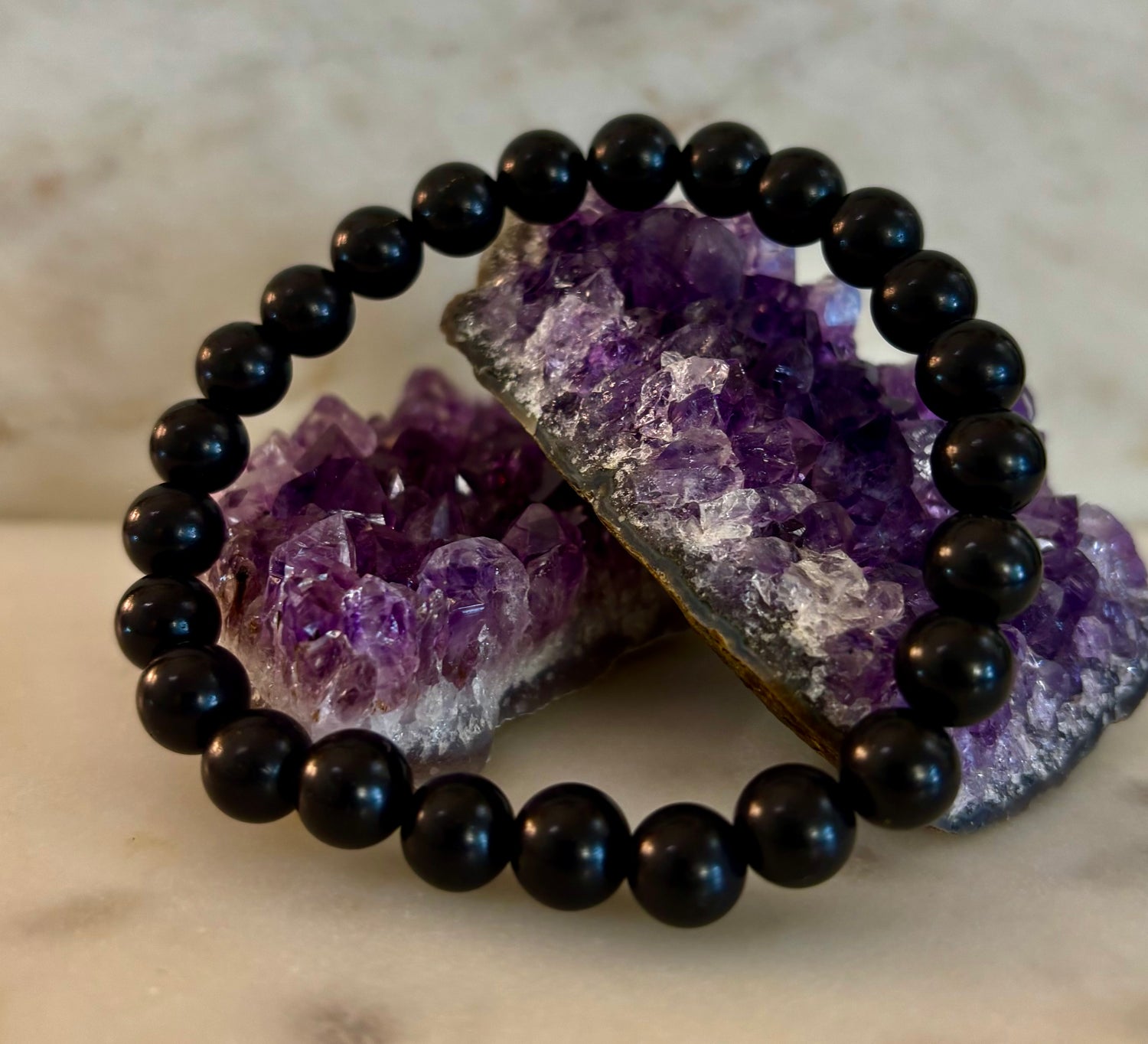 Reiki-Infused Authentic Karelian Shungite Bracelet for EMF Shielding, Detoxification & Deep Grounding (8mm)