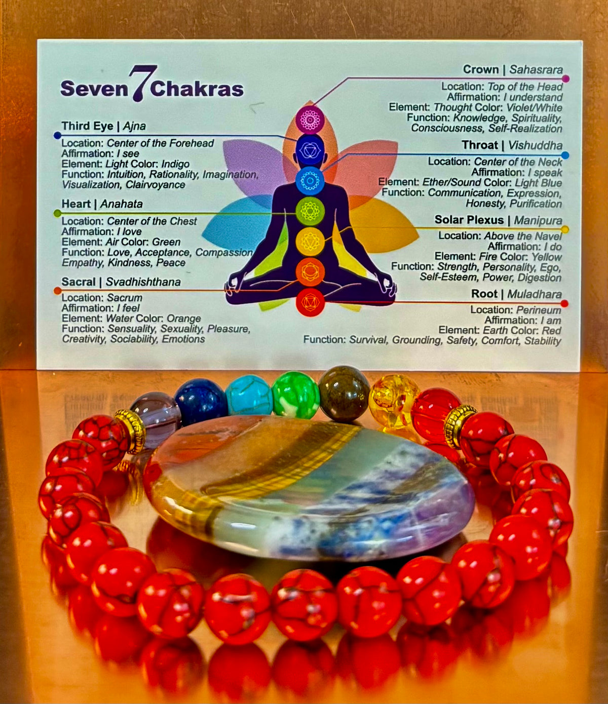 Reiki-infused Chakra & Red Turquoise Energy Alignment Bracelet – 8mm Beads for Spiritual Protection & Vitality (Medium Wrists)