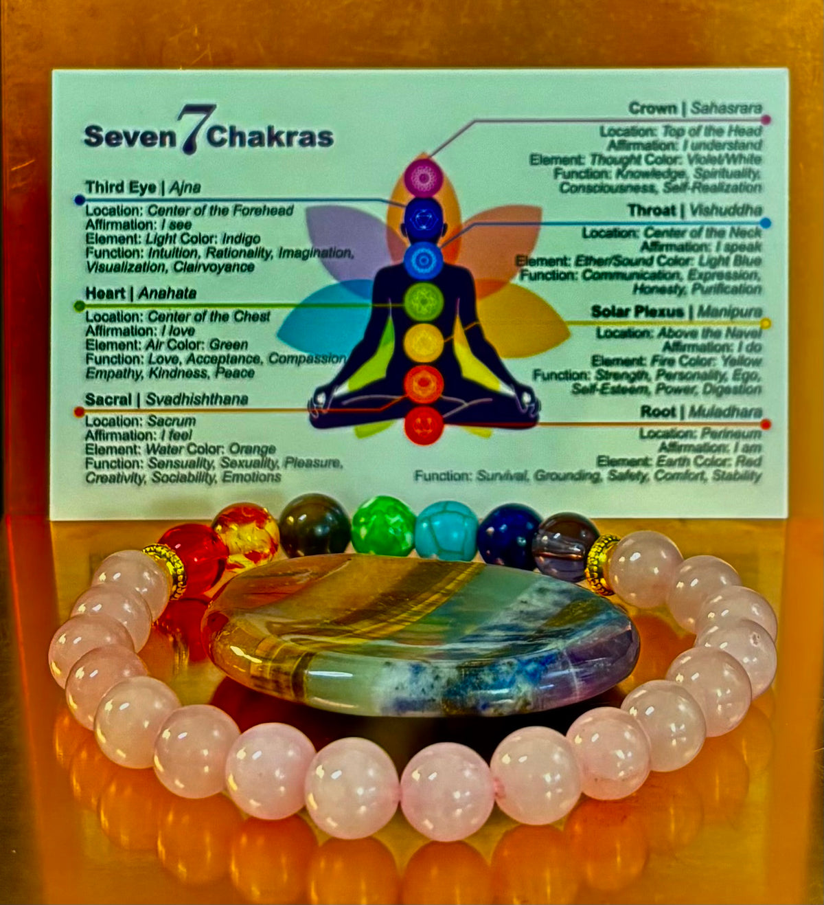 🌸Chakra & Rose Quartz Healing Bracelet – Emotional Balance + Heart Energy Support