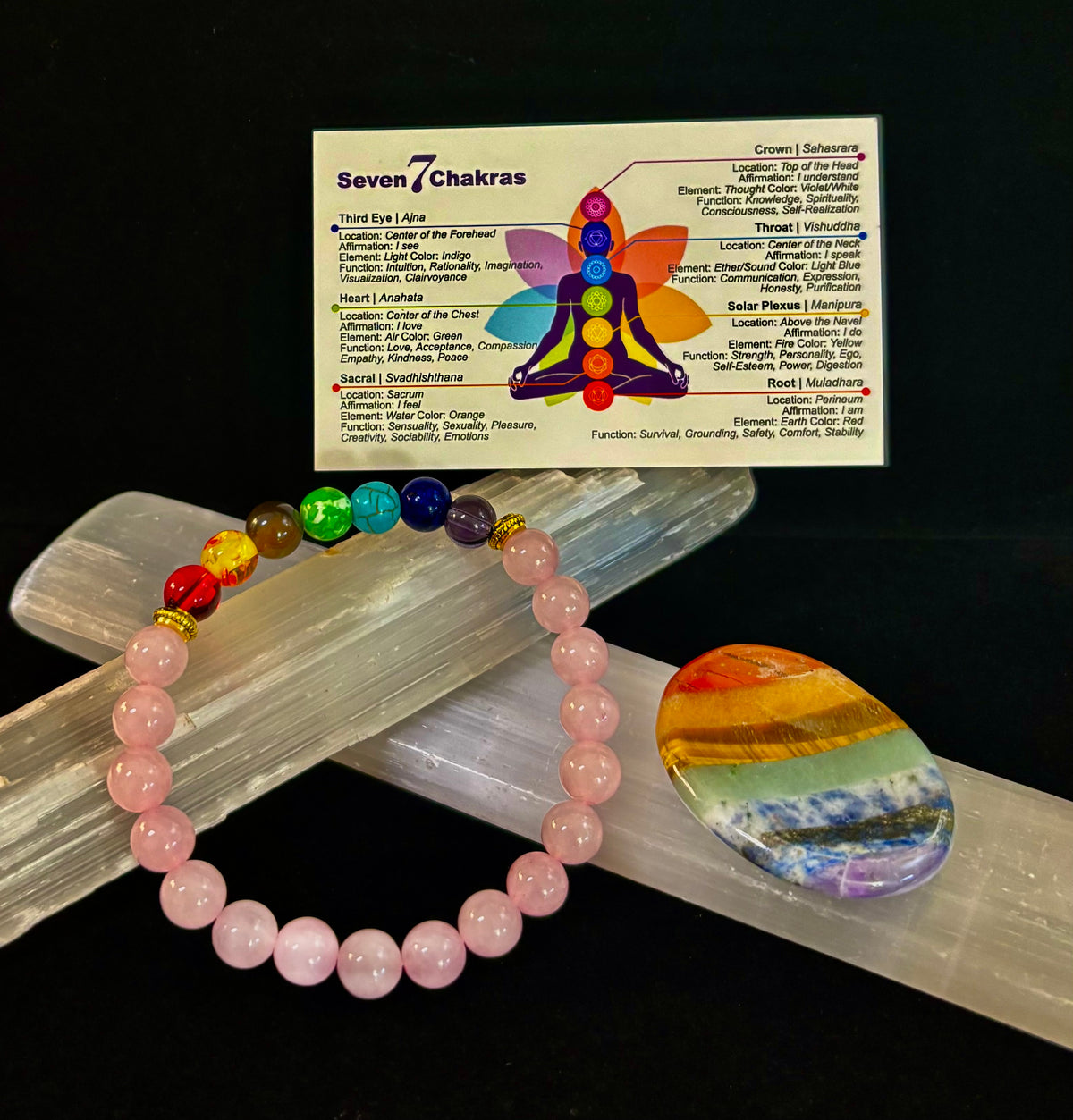 🌸Chakra & Rose Quartz Healing Bracelet – Emotional Balance + Heart Energy Support