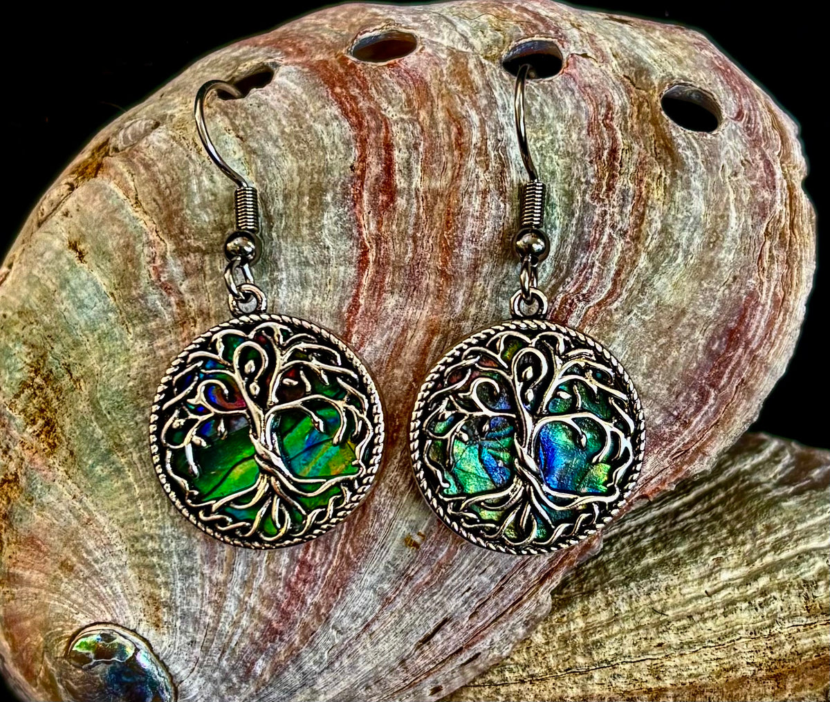 Ocean Roots: Abalone Shell Tree of Life Earrings