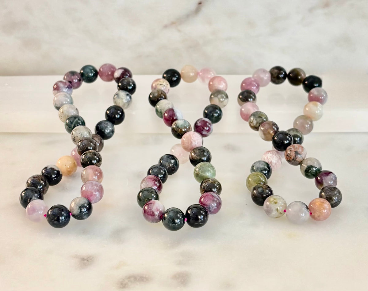 Sacred Harmony: Natural Watermelon Tourmaline 8mm Crystal Stretch Bracelet