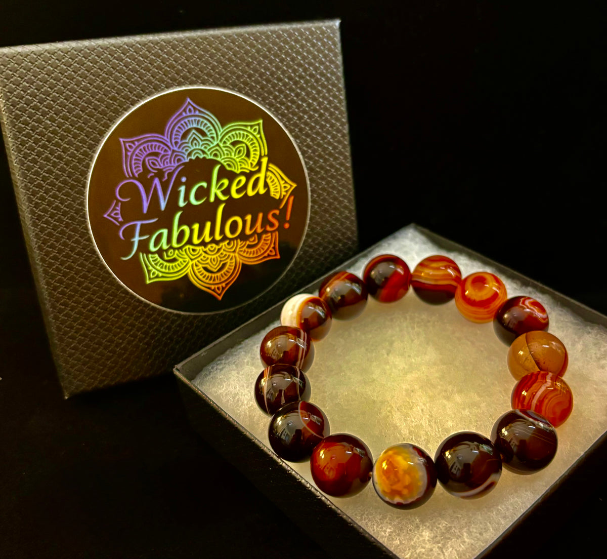 Red Brown Banded Agate 14mm bracelet