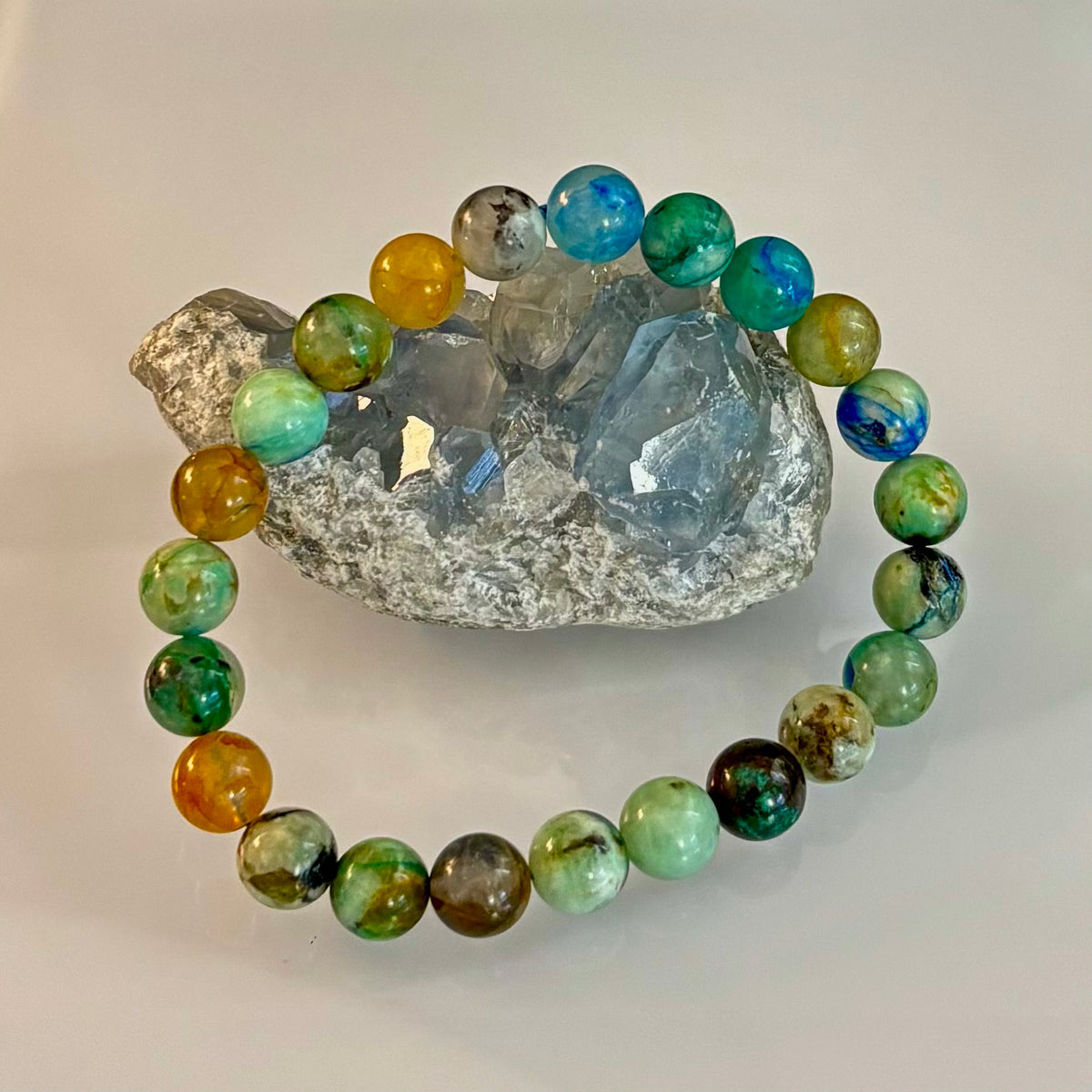 Ocean Horizon: Natural Fynchenite 8mm Gemstone Stretch Bracelet
