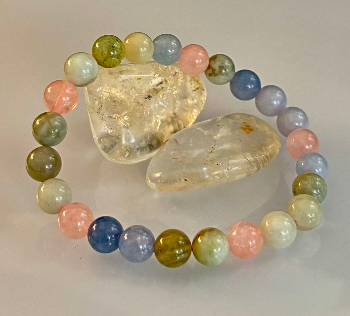 Eternal Harmony: Natural Mixed Beryl 8mm Crystal Stretch Bracelet