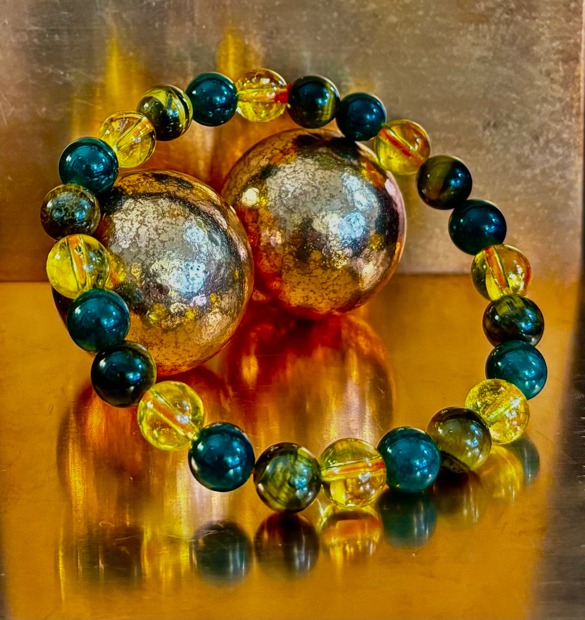 Good Fortune: Tiger’s Eye, Dark Green Jade & Citrine Abundance Stretch Bracelet