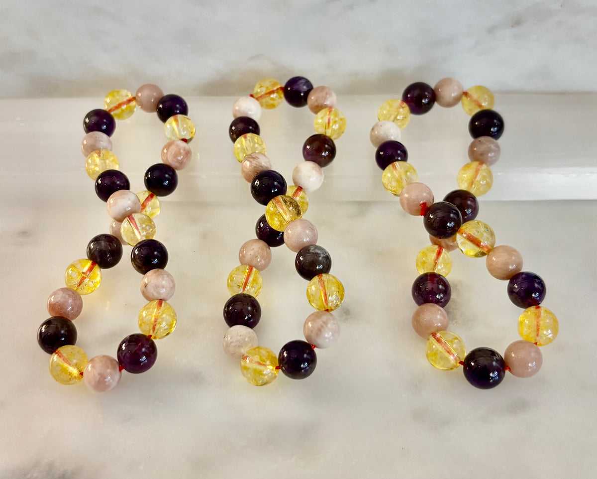 Cosmic Nurture: Amethyst, Peach Moonstone & Citrine Intuitive Manifestation Bracelet