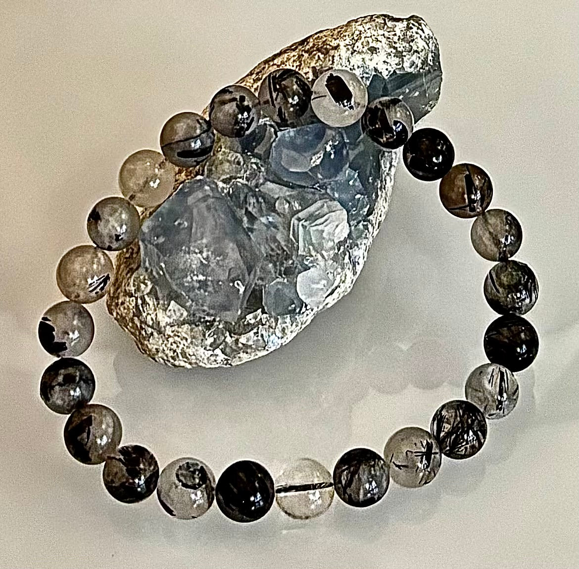 Zenith Alignment: Natural Tourmalinated Quartz Stretch Bracelet (8mm)