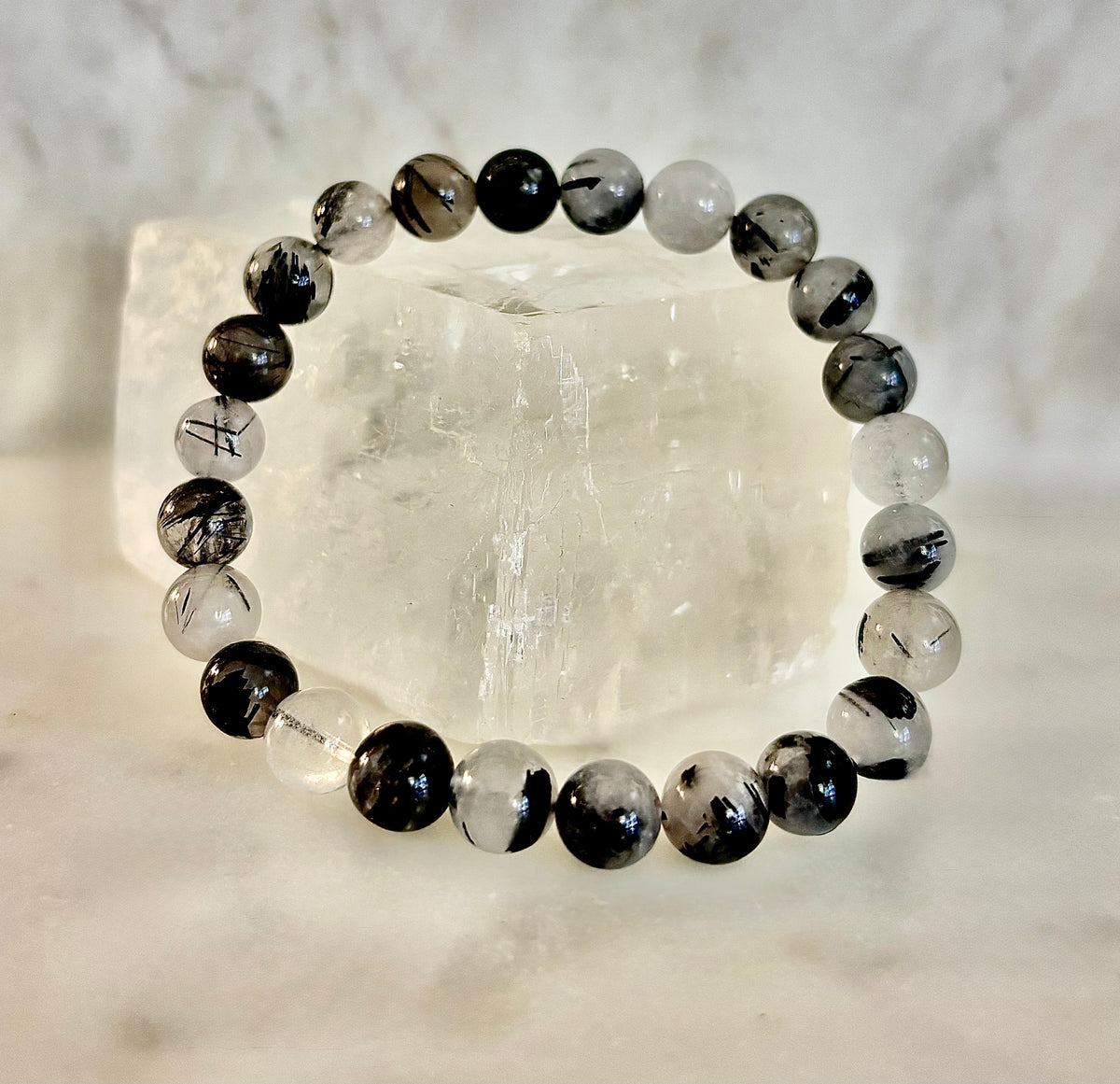 Zenith Alignment: Natural Tourmalinated Quartz Stretch Bracelet (8mm)