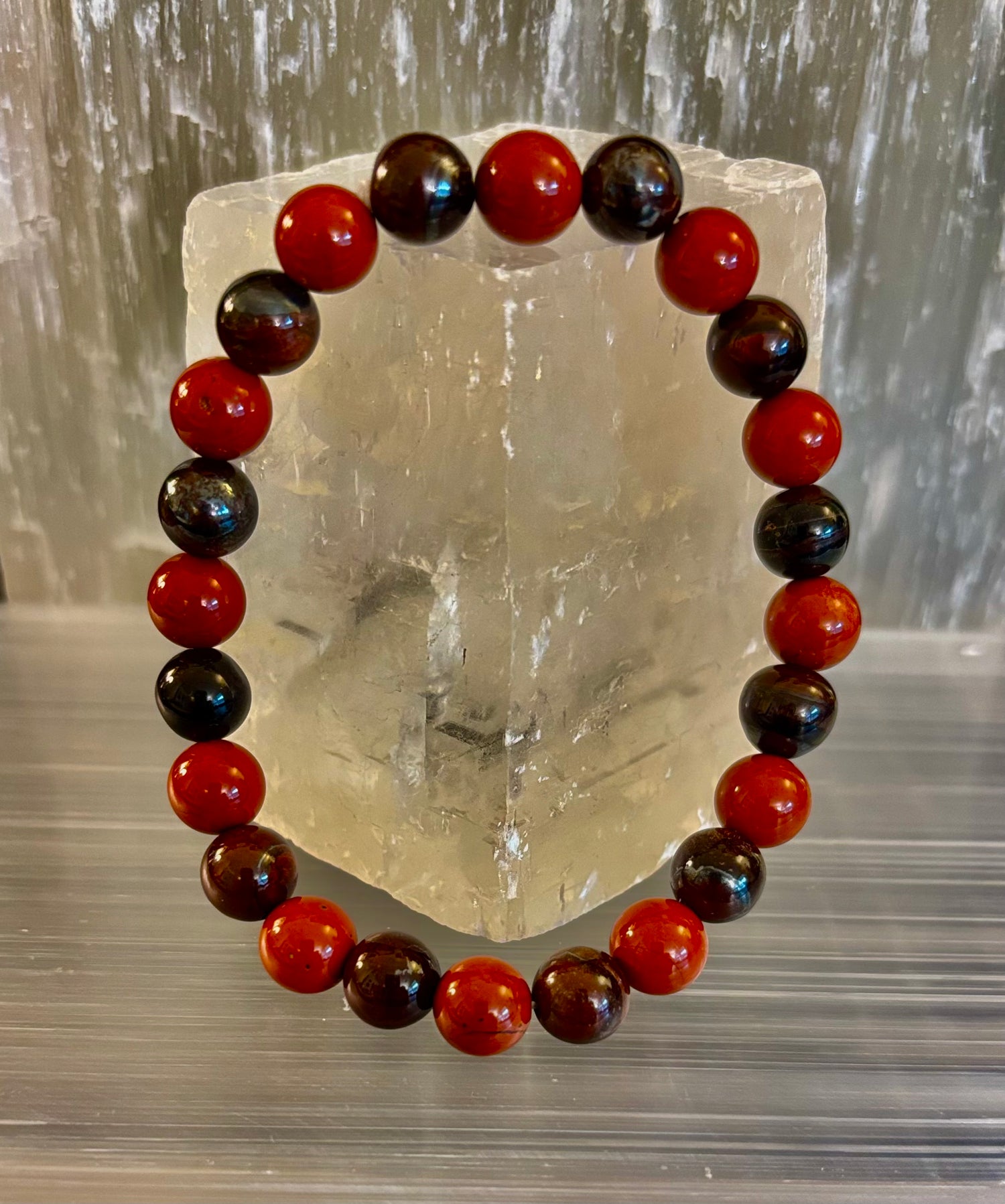 Reiki-Infused Red Tiger Eye & Red Jasper Powerful Protection Bracelet for Vitality, Grounding & Courage (8mm)