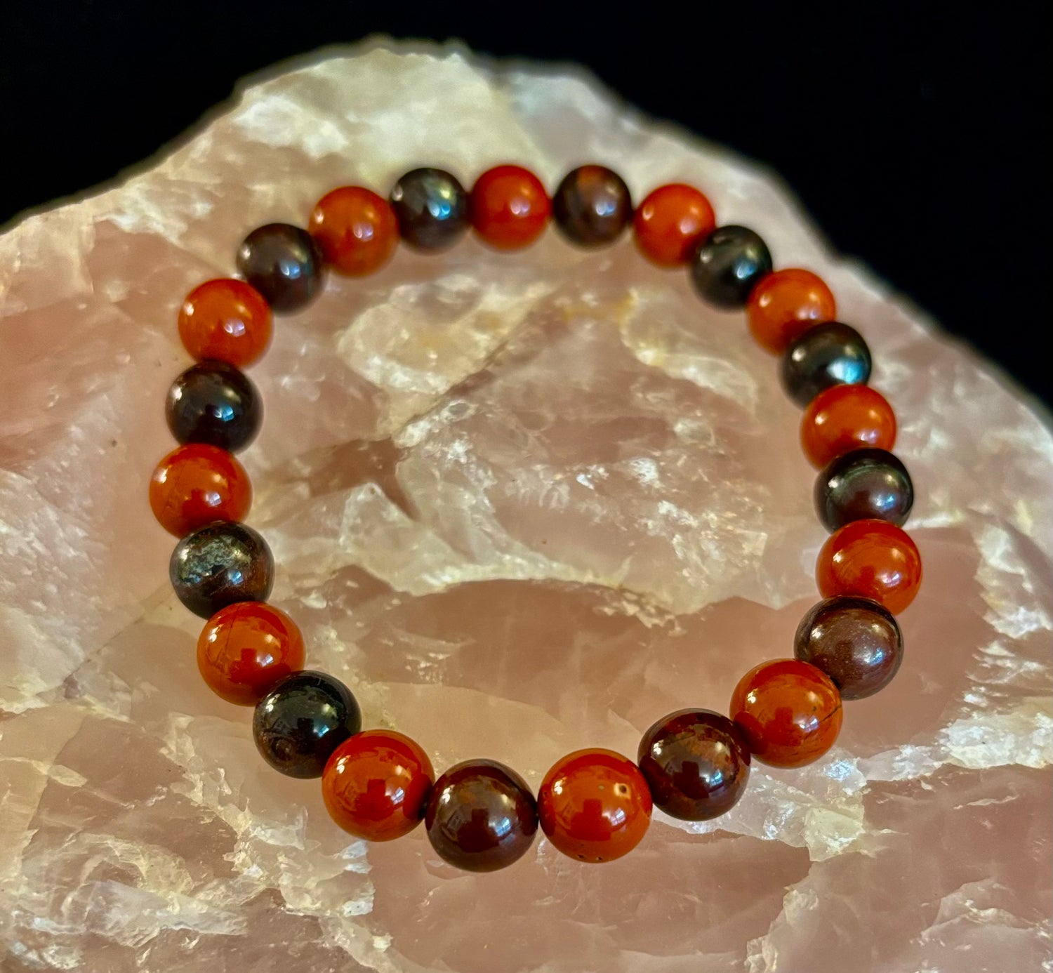 Reiki-Infused Red Tiger Eye & Red Jasper Powerful Protection Bracelet for Vitality, Grounding & Courage (8mm)