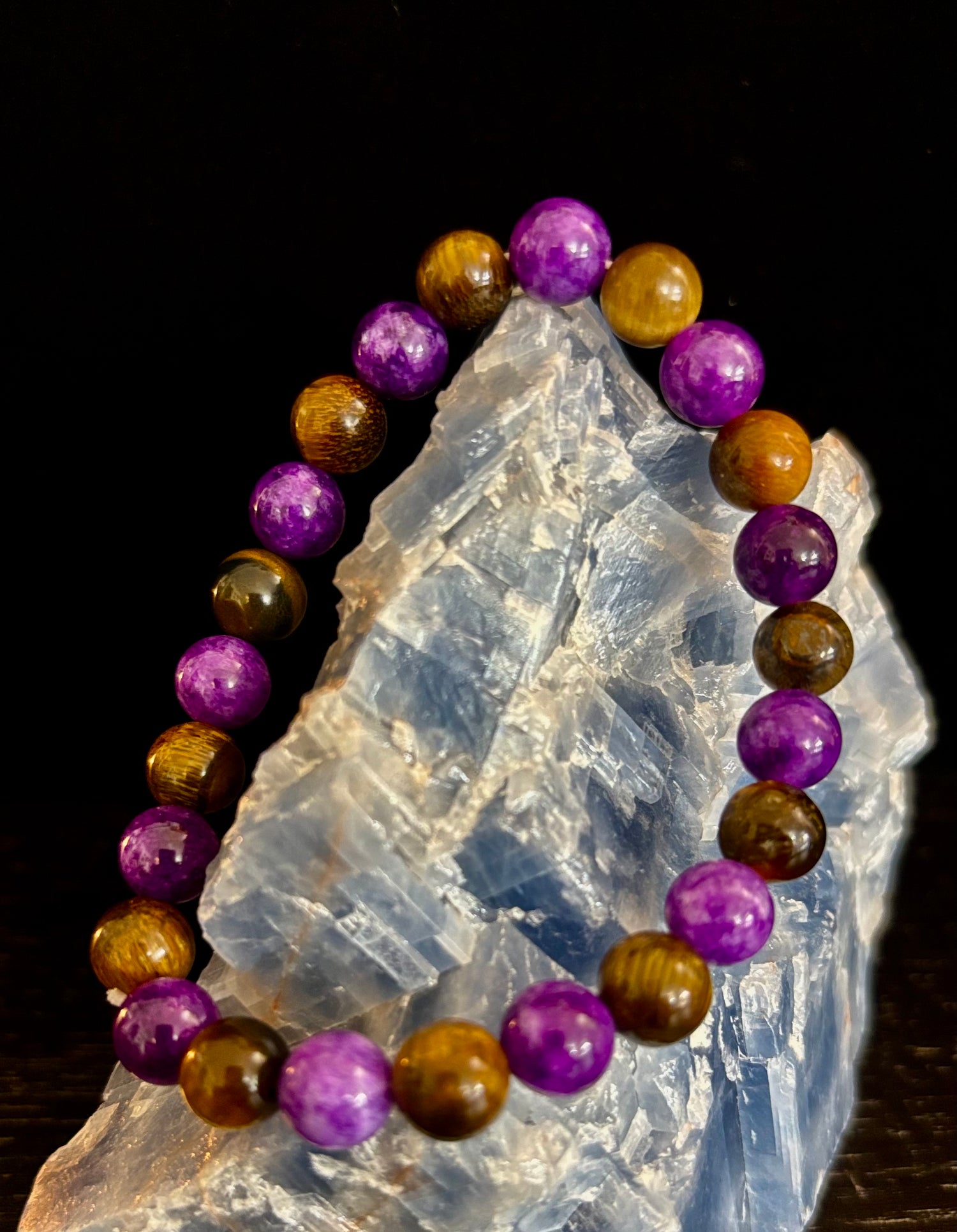 Reiki-Infused Natural Amethyst & Tiger’s Eye Bracelet for Intuition, Confidence & Protection (8mm)