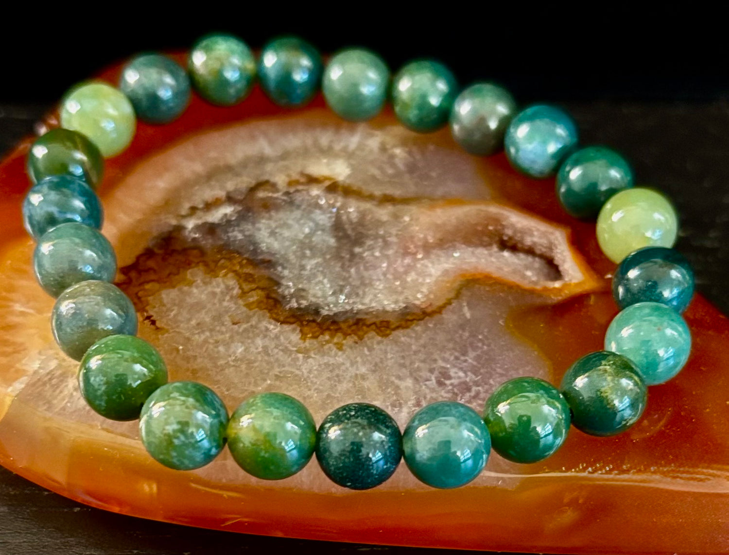 Reiki-Infused Natural Moss Agate Bracelet for New Beginnings, Abundance, Heart Chakra Healing & Steady Growth (8mm & 10mm)