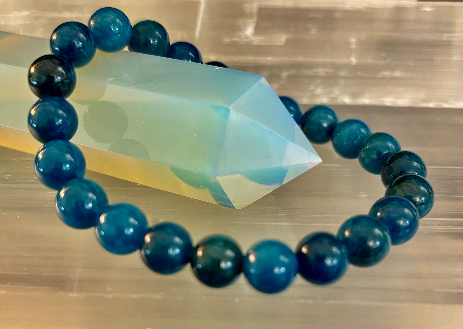 Reiki-Infused Natural Blue Apatite Bracelet for Inspiration, Creative Focus & Expressive Truth (8mm & 10mm)
