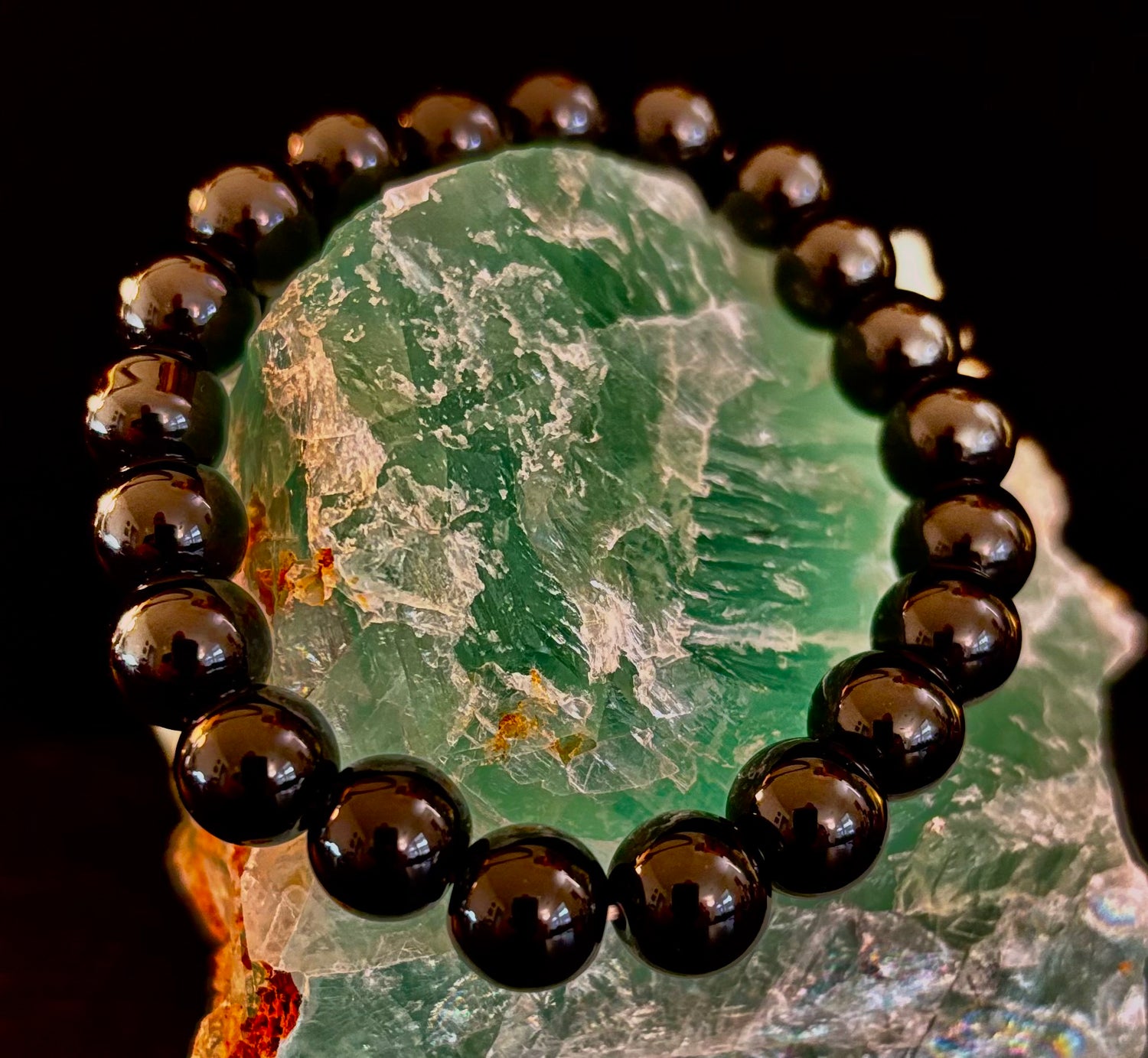 Reiki-Infused Natural Volcanic Black Obsidian Bracelet for Deep Grounding, Aura Protection & Stress Release (8mm, 10mm & 12mm)