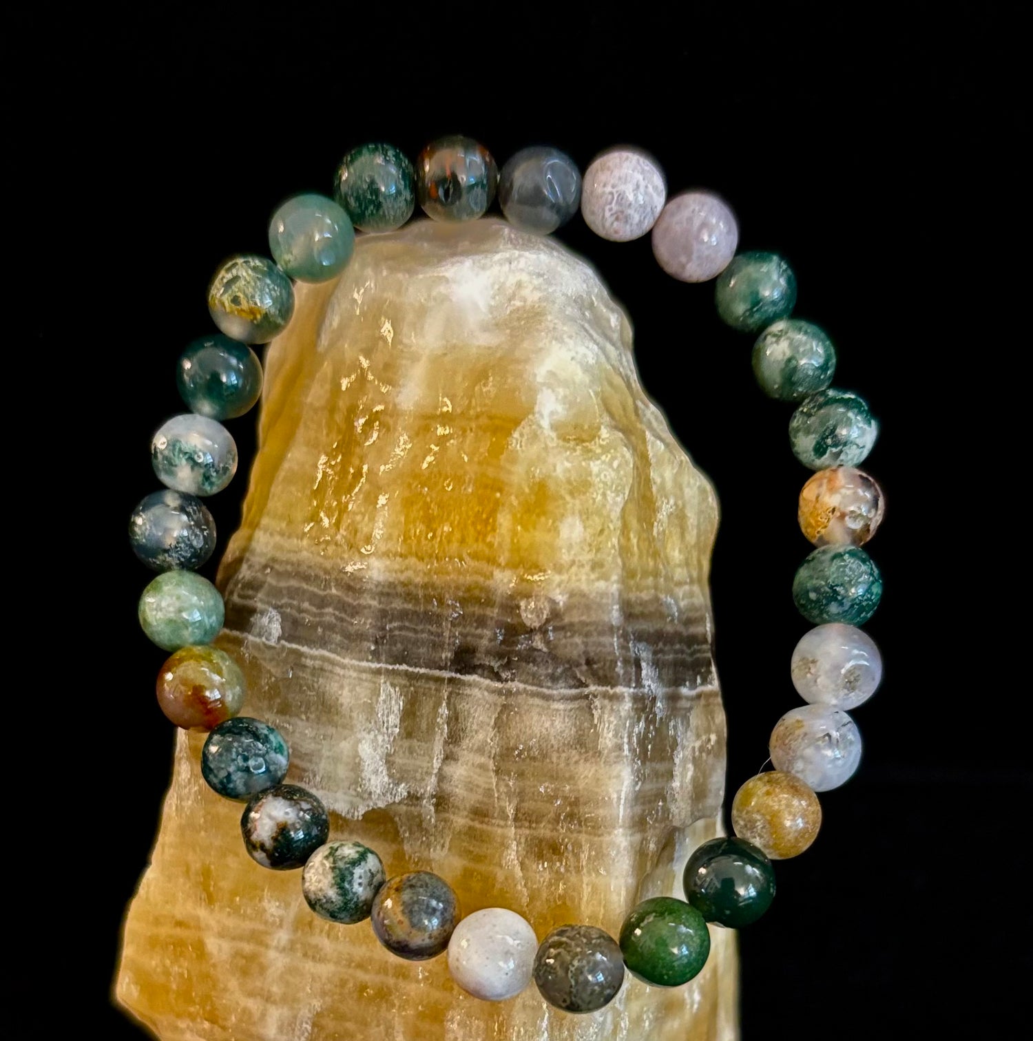 Reiki-Infused Natural Indian Agate Bracelet for Grounding, Emotional Balance & Steady Strength (6mm, 8mm & 10mm)