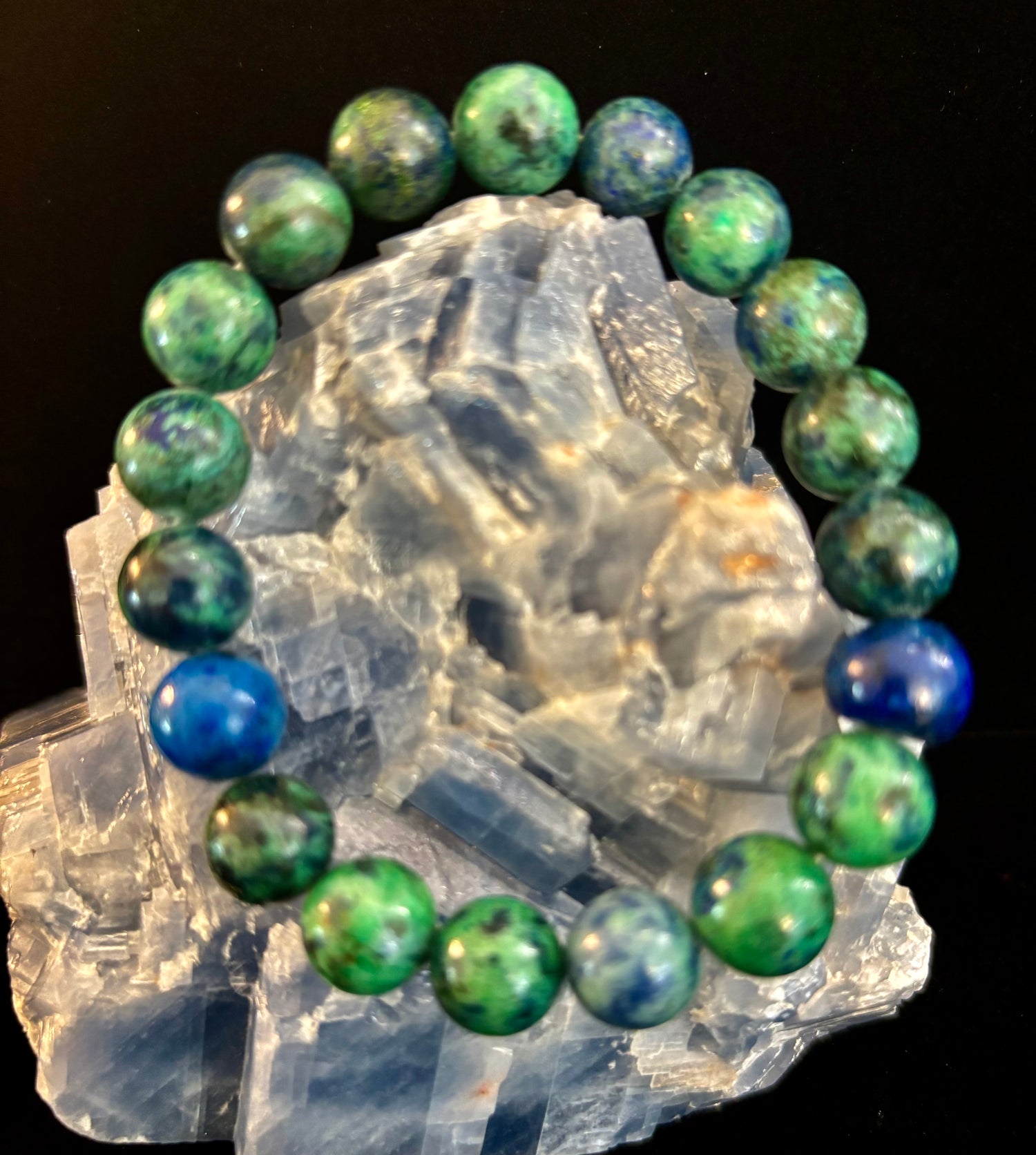 Azurite Beaded Stretch Bracelet – 8mm & 10mm Options | Spiritual Clarity & Deep Healing