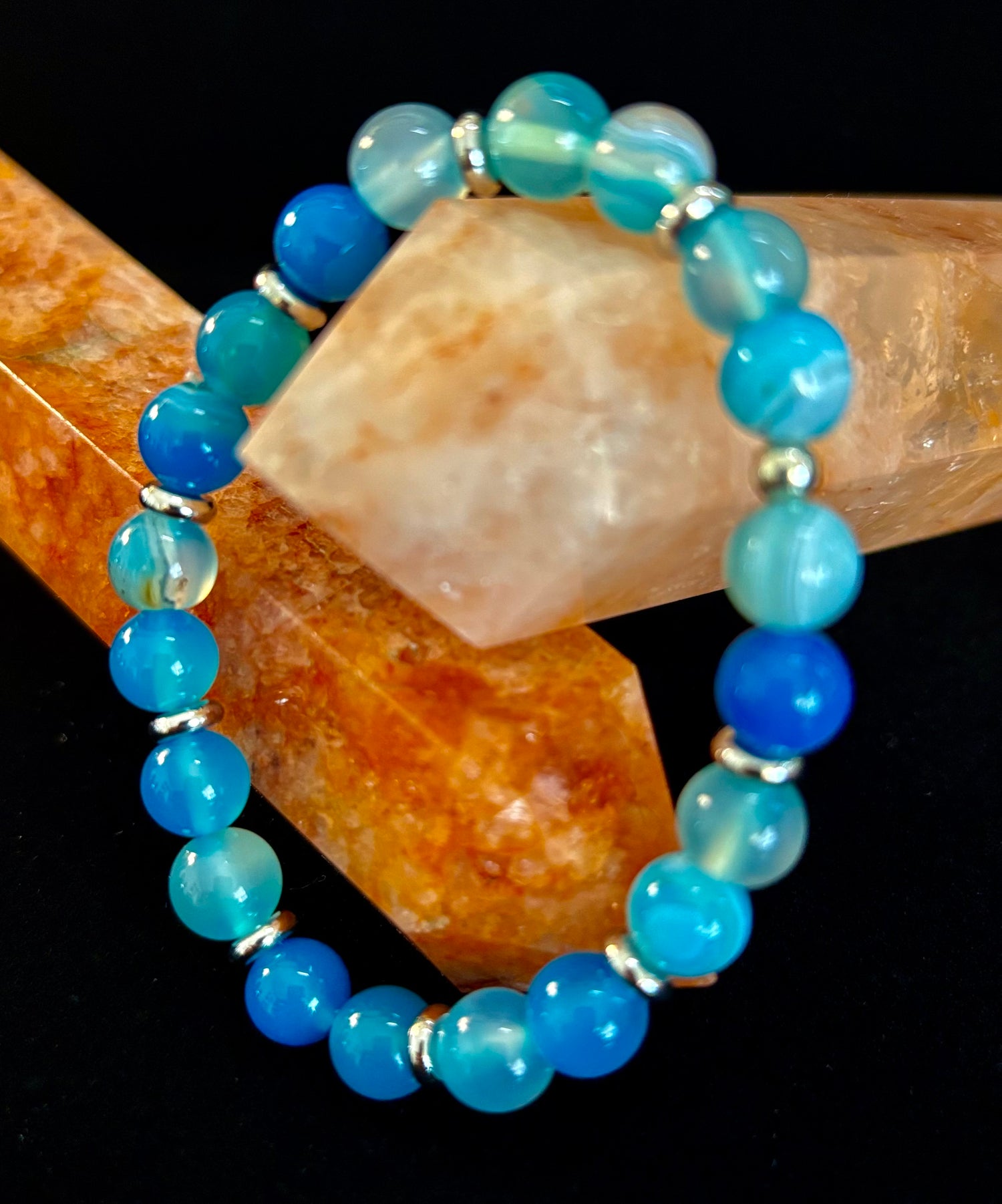 Blue Striped Agate Bracelet – Calming Energy for Small to Medium Wrists