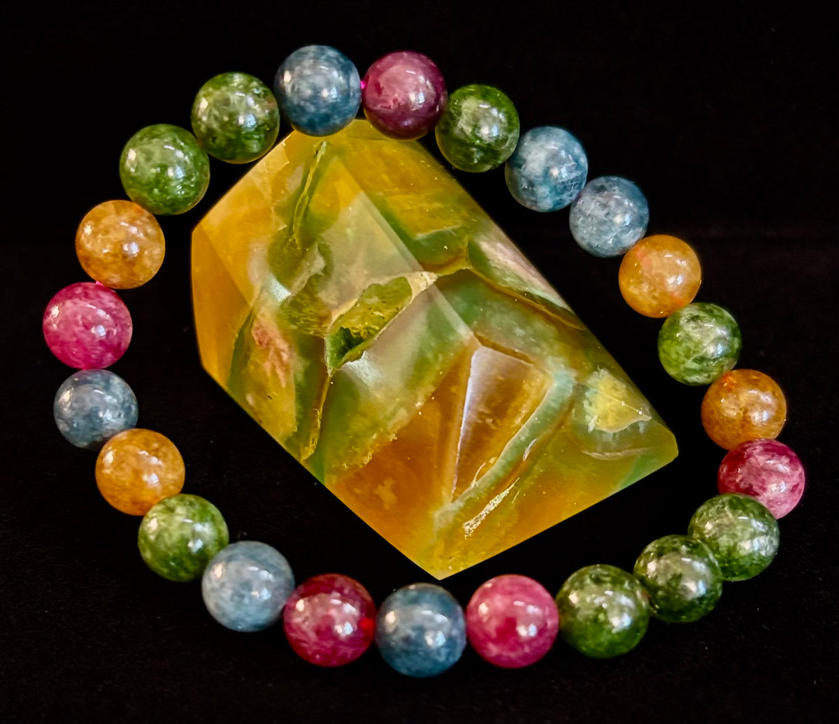 Reiki-Infused Natural Multicolor Tourmaline Bracelet for Chakra Balance, Protection & Emotional Harmony (8mm & 10mm)
