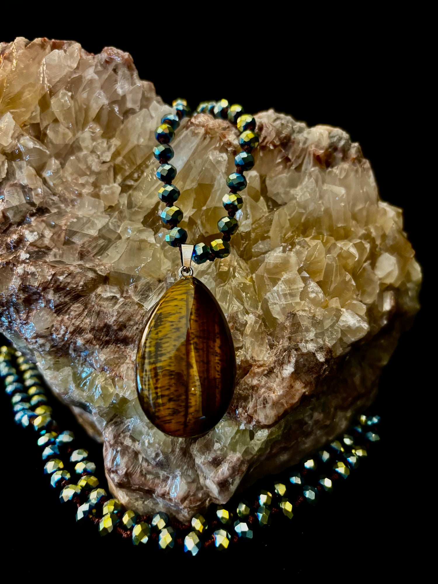 Golden Glow Statement Necklace | Bold Beaded Pendant Jewelry