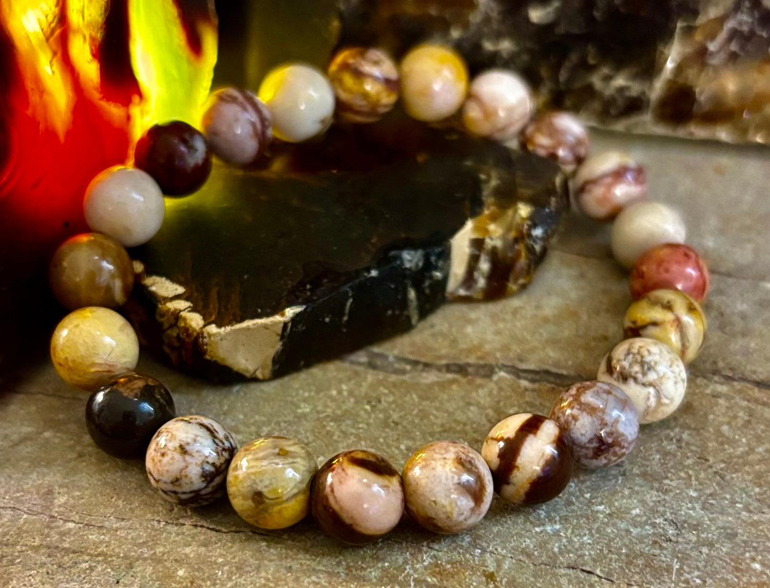 Peanut Jasper Natural Stone Bracelet | 8 mm Grounding Beads for Strength & Stability (Small to Medium Wrists)