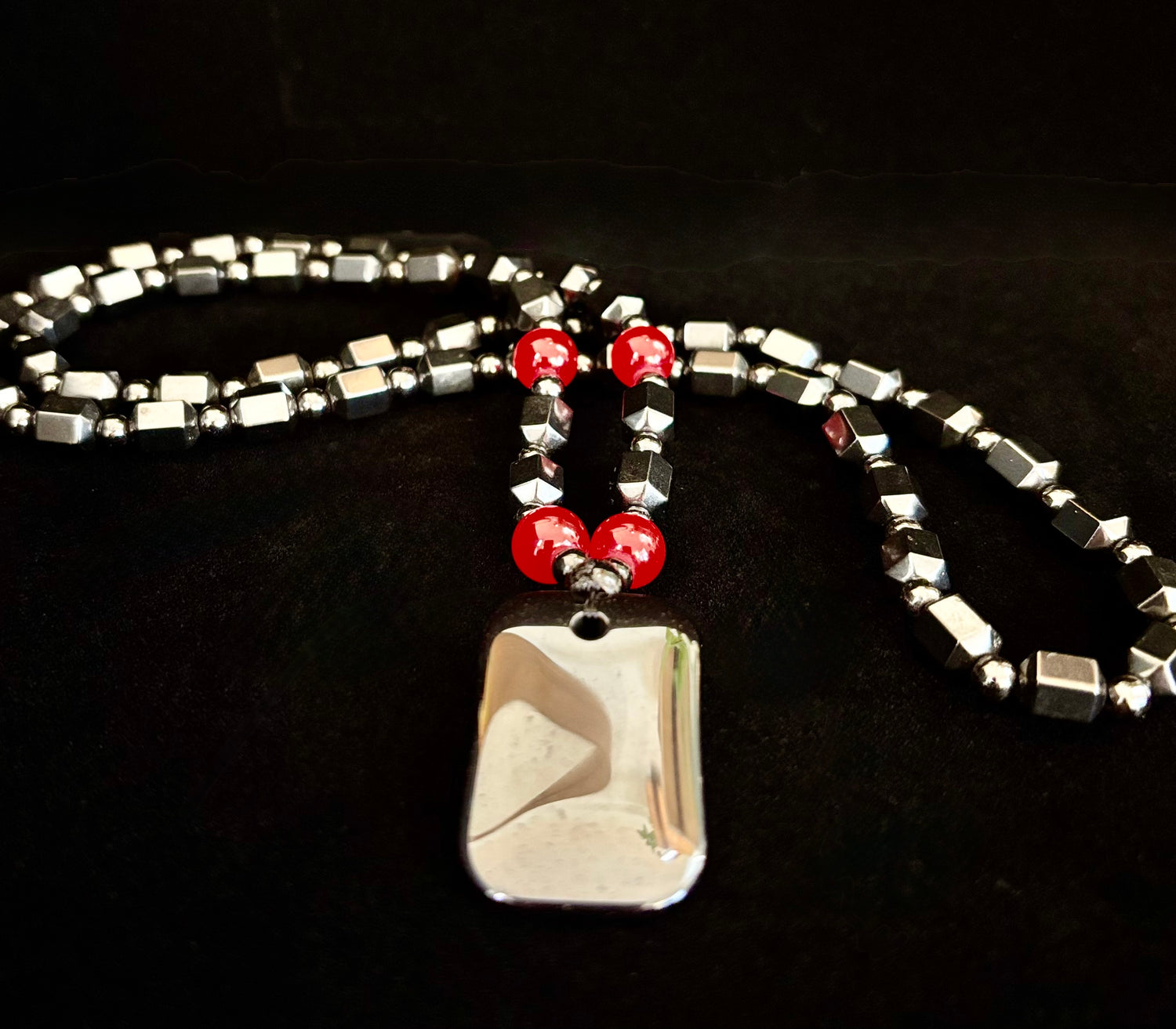 Hero Shield Magnetic Hematite Necklace – Red Power Beads + Dog Tag Pendant (Men’s Protection Jewelry)